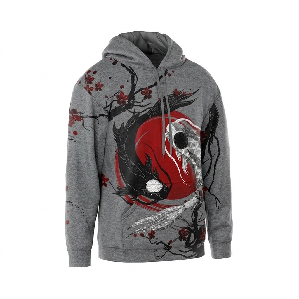 Men's hoodie with print "Yin and Yang. Japanese motif. Yin and Yang. Japanese motif"