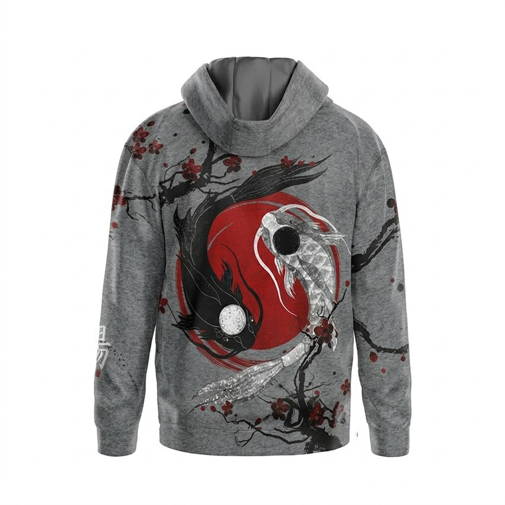 Men's hoodie with print "Yin and Yang. Japanese motif. Yin and Yang. Japanese motif"