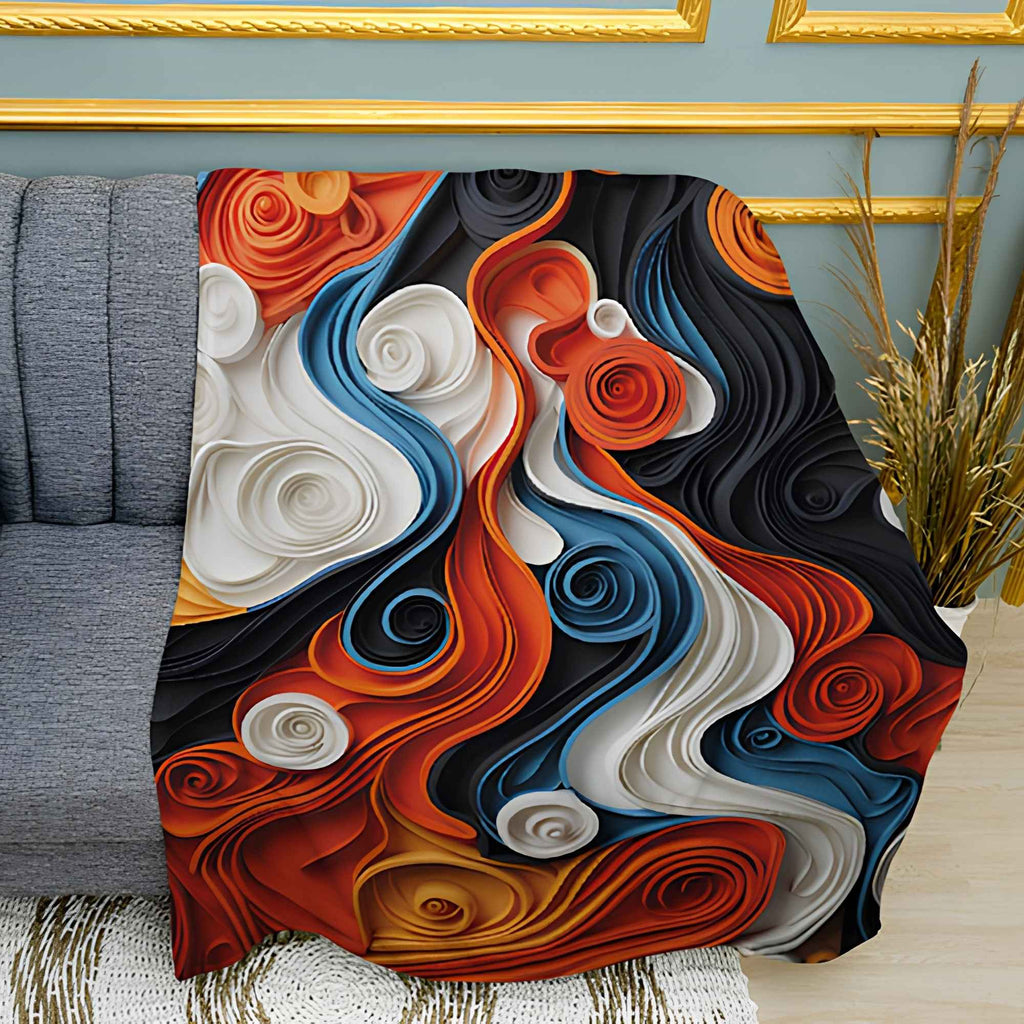 3D Volumetric Spiral Print Plush Fleece Throw Blanket