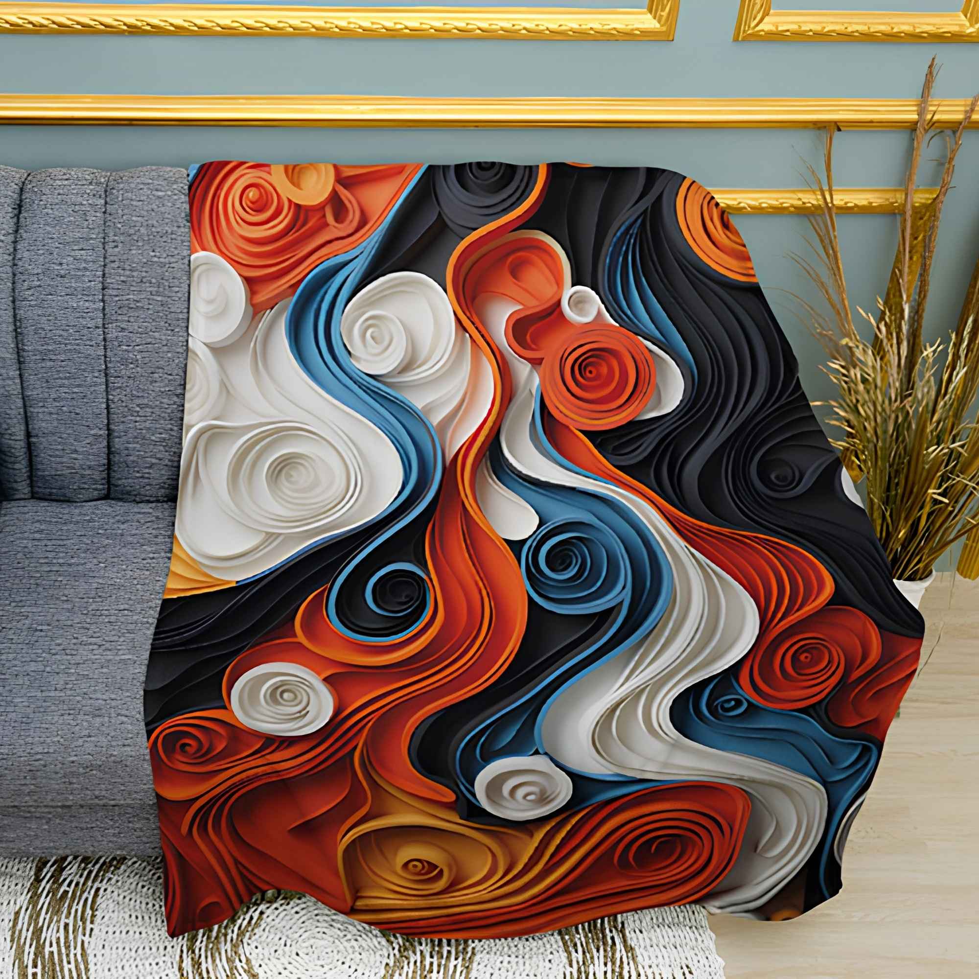 3D Volumetric Spiral Print Plush Fleece Throw Blanket