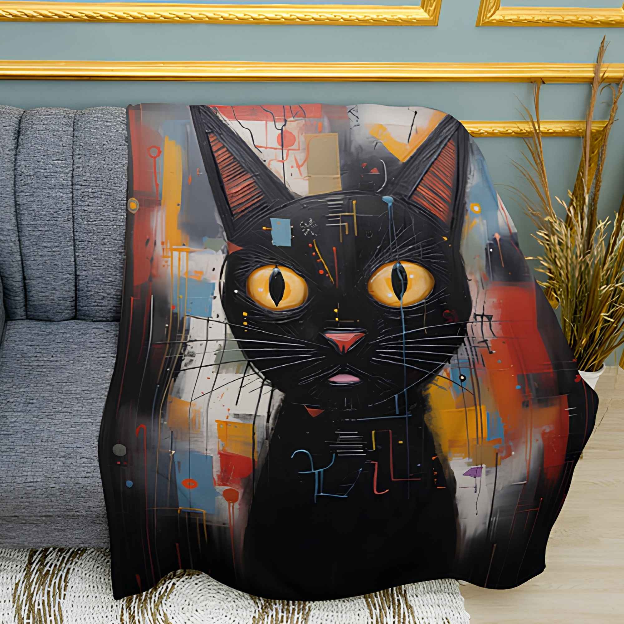 Abstract Cat Print Plush Fleece Throw Blanket