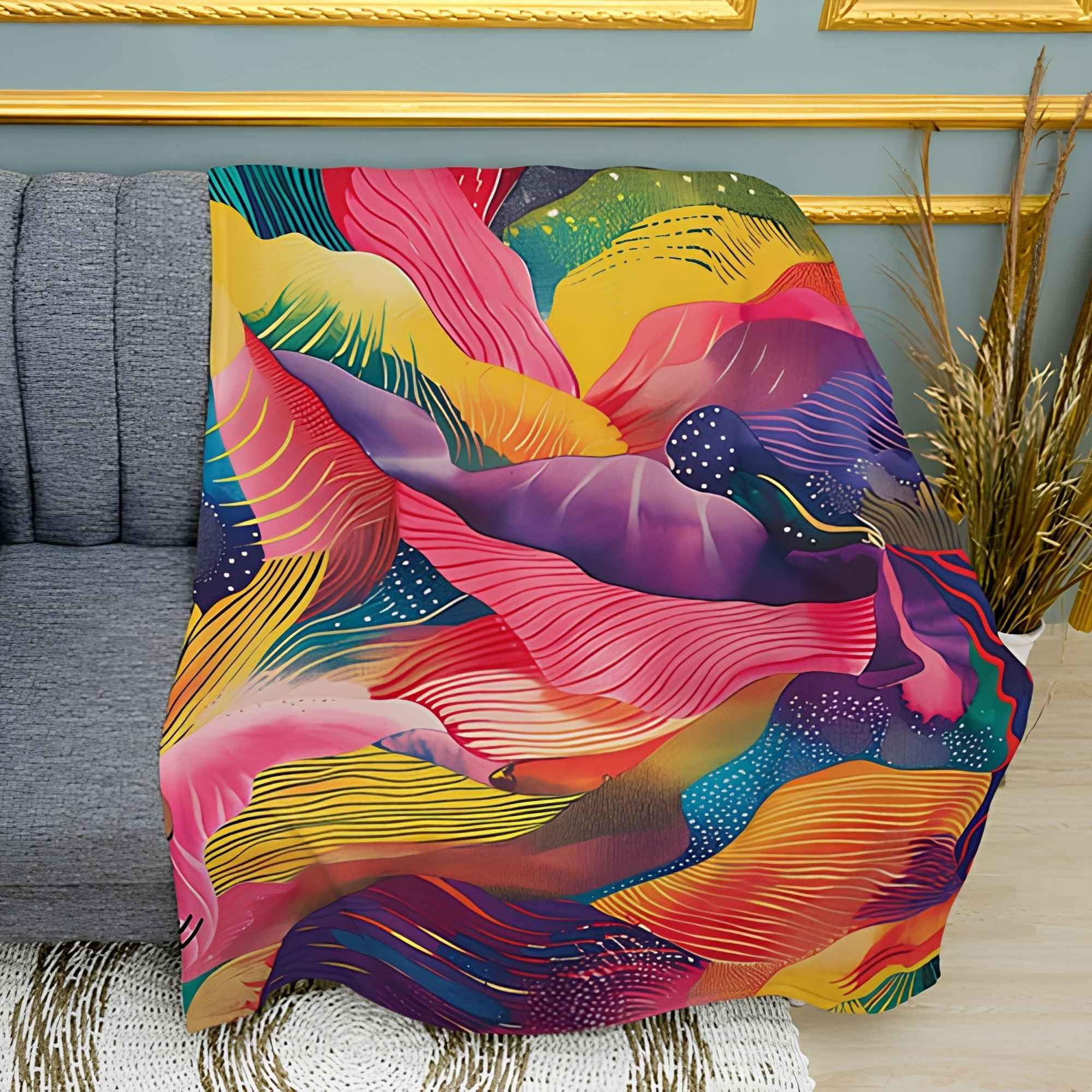 Abstract Colorful Plants Print Plush Fleece Throw Blanket