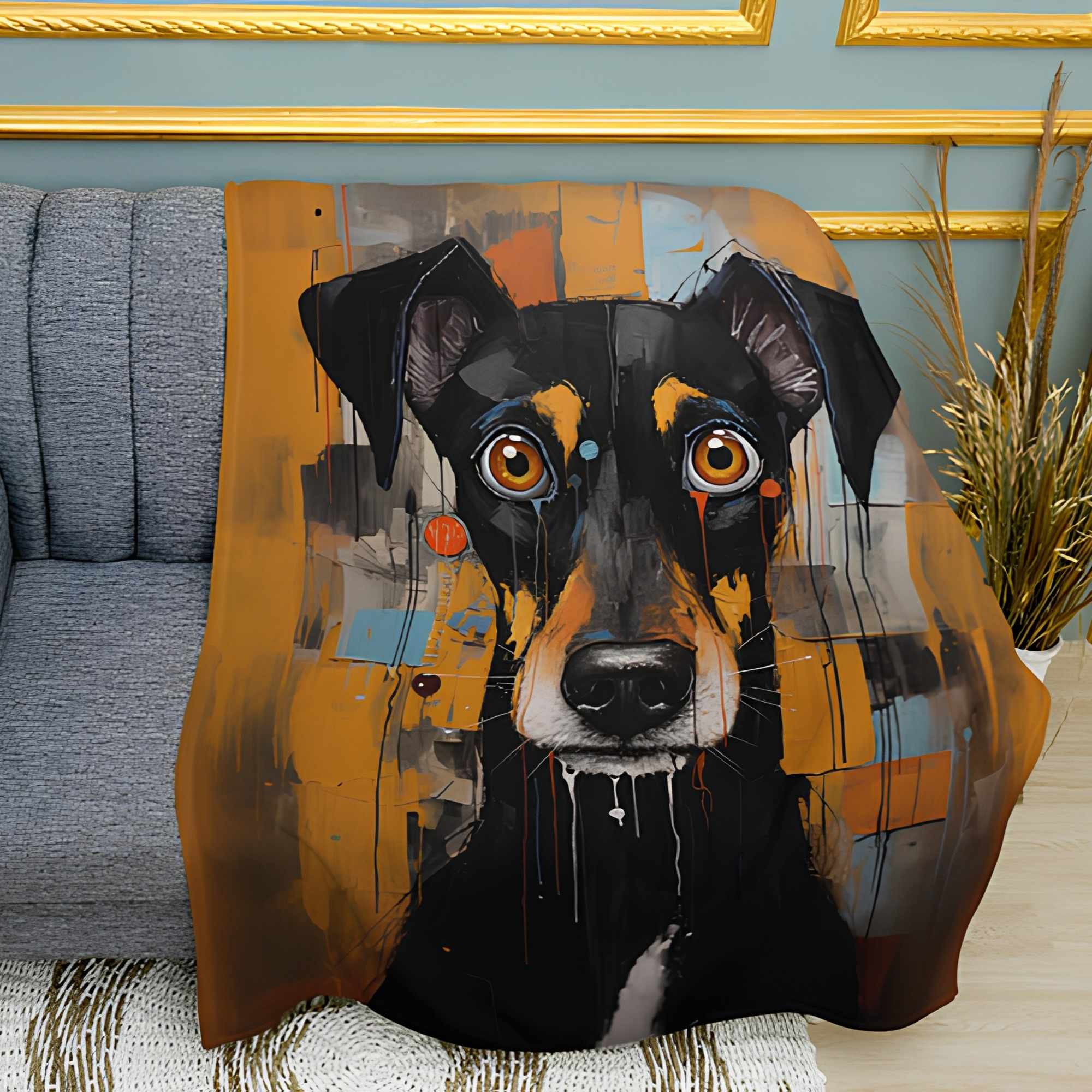 Abstract Dog Print Plush Fleece Throw Blanket