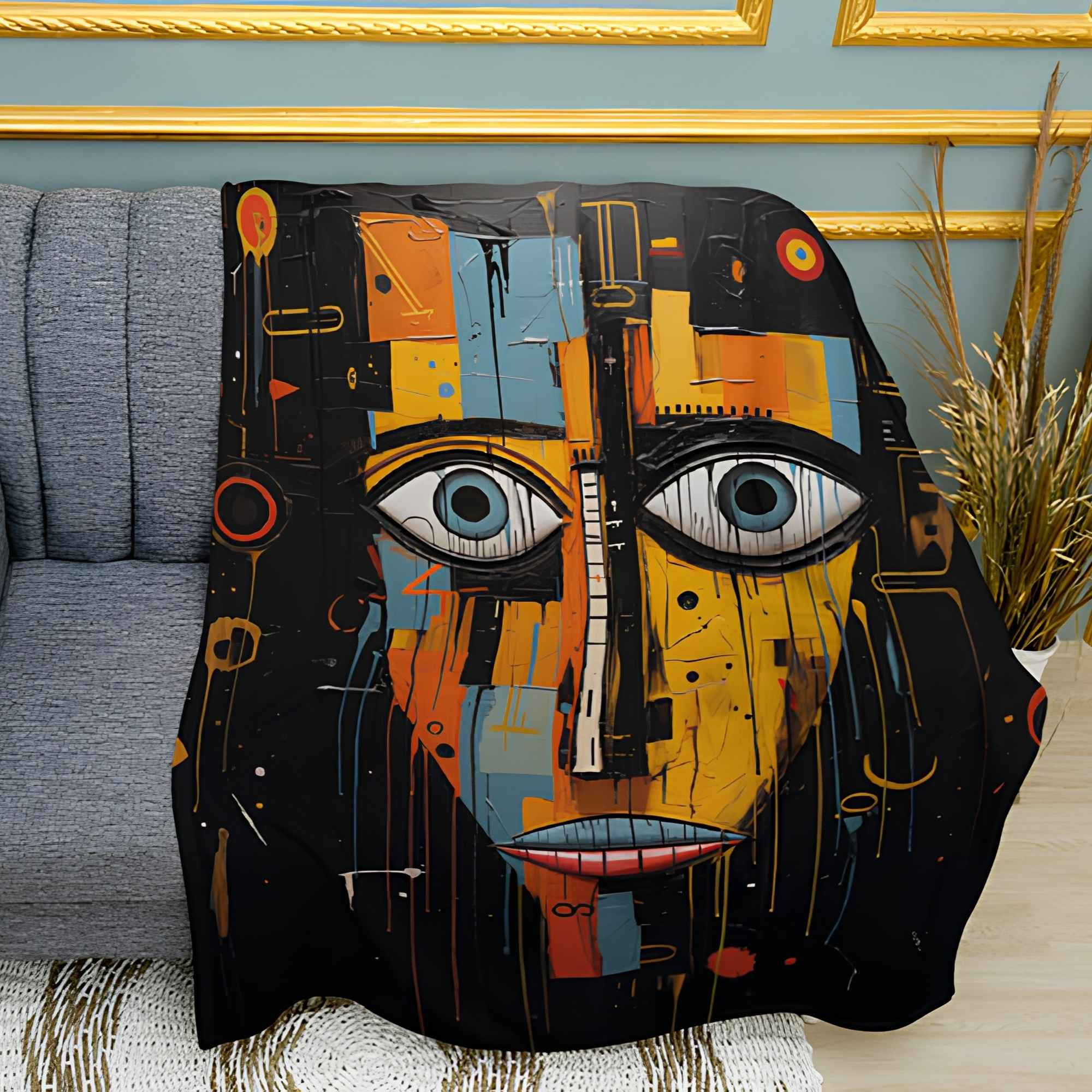 Abstract Faces Print Plush Fleece Throw Blanket