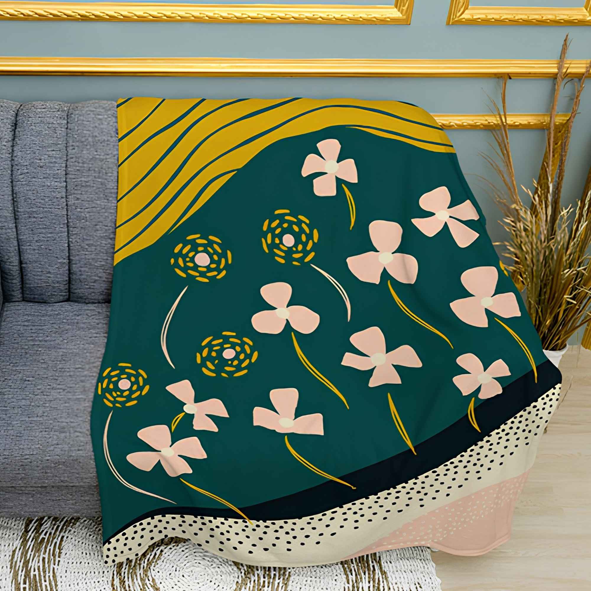 Abstract Flowers Print Plush Fleece Throw Blanket