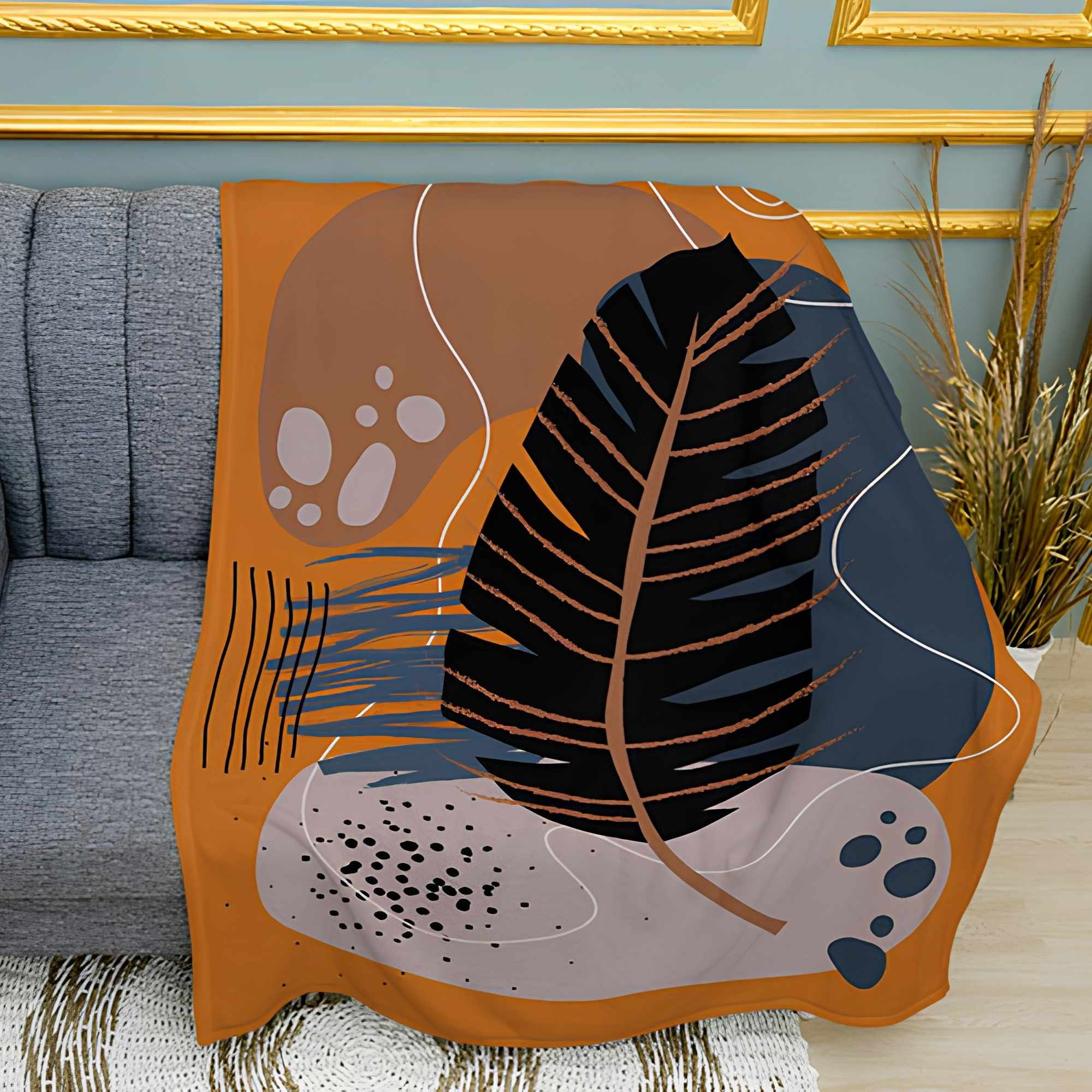 Abstract Leaf Art Print Plush Fleece Throw Blanket