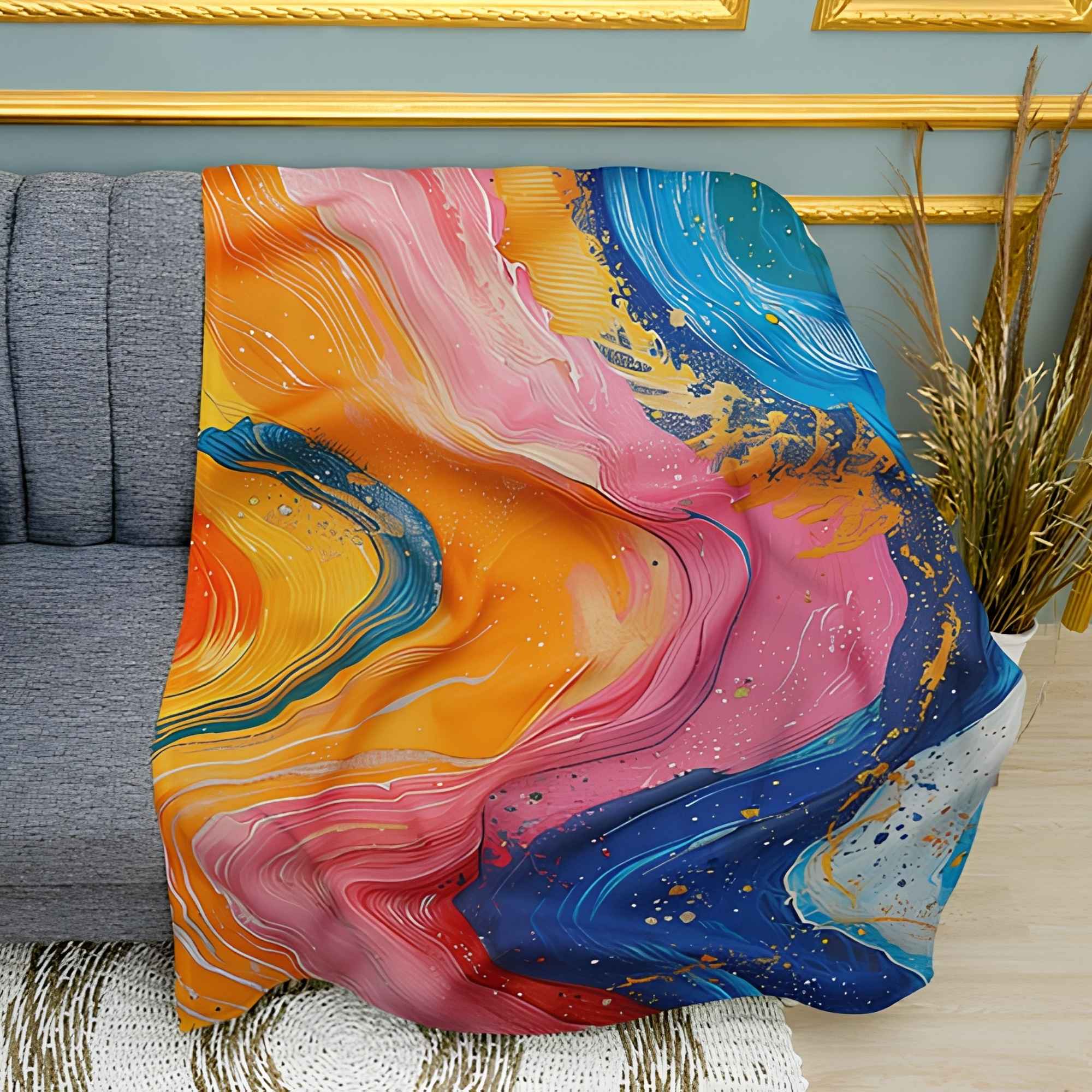 Abstract Paint Waves Print Plush Fleece Throw Blanket
