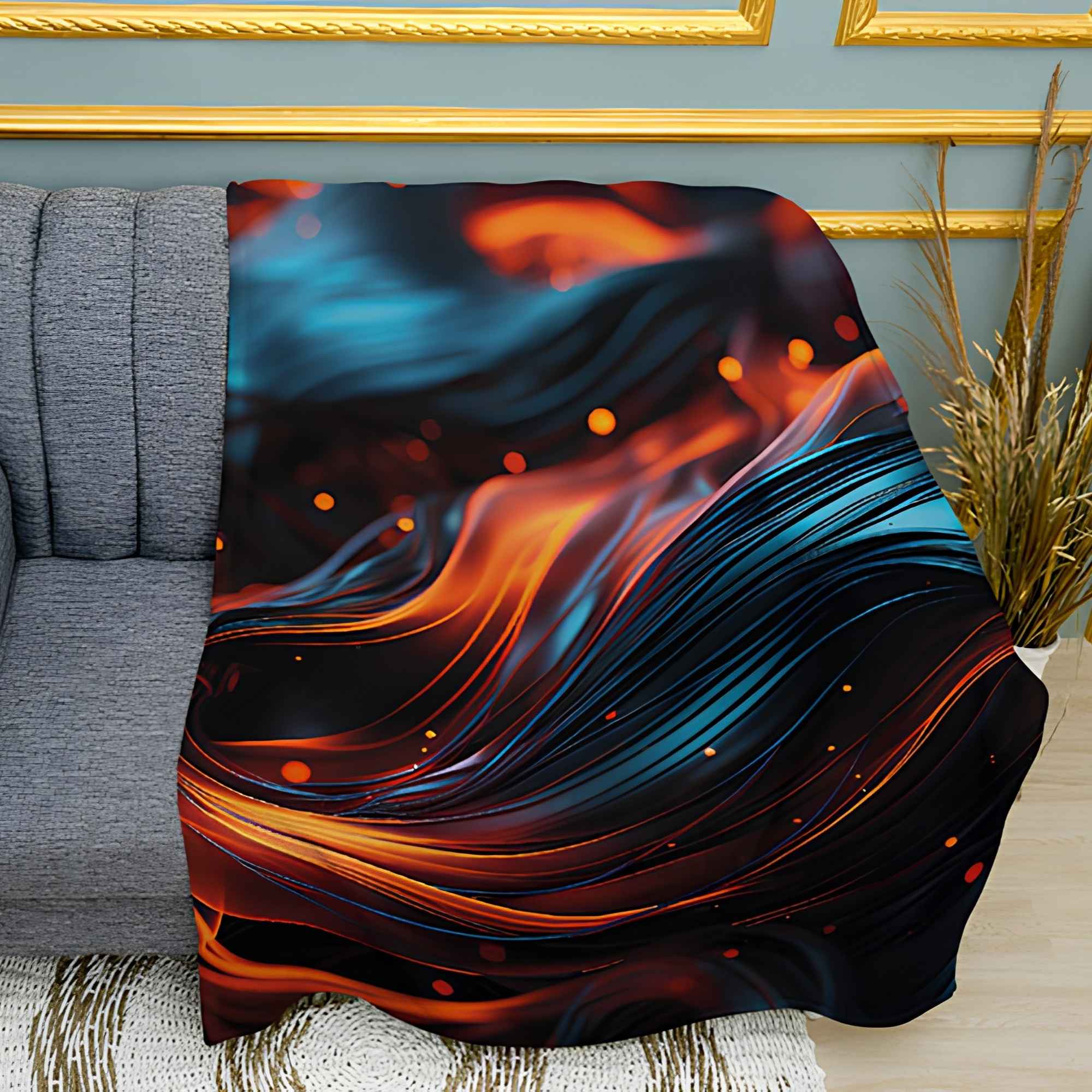Abstract Waves Print Plush Fleece Throw Blanket