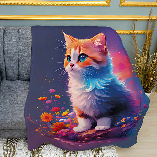 Adorable Kitten Portrait Print Plush Fleece Throw Blanket