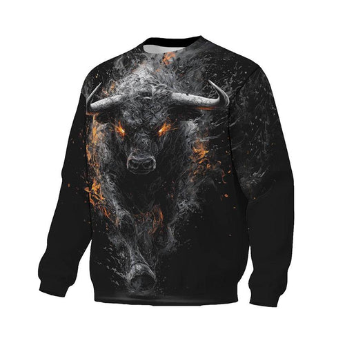 Angry Bull Print Sweatshirt - Unisex Fleece Crewneck