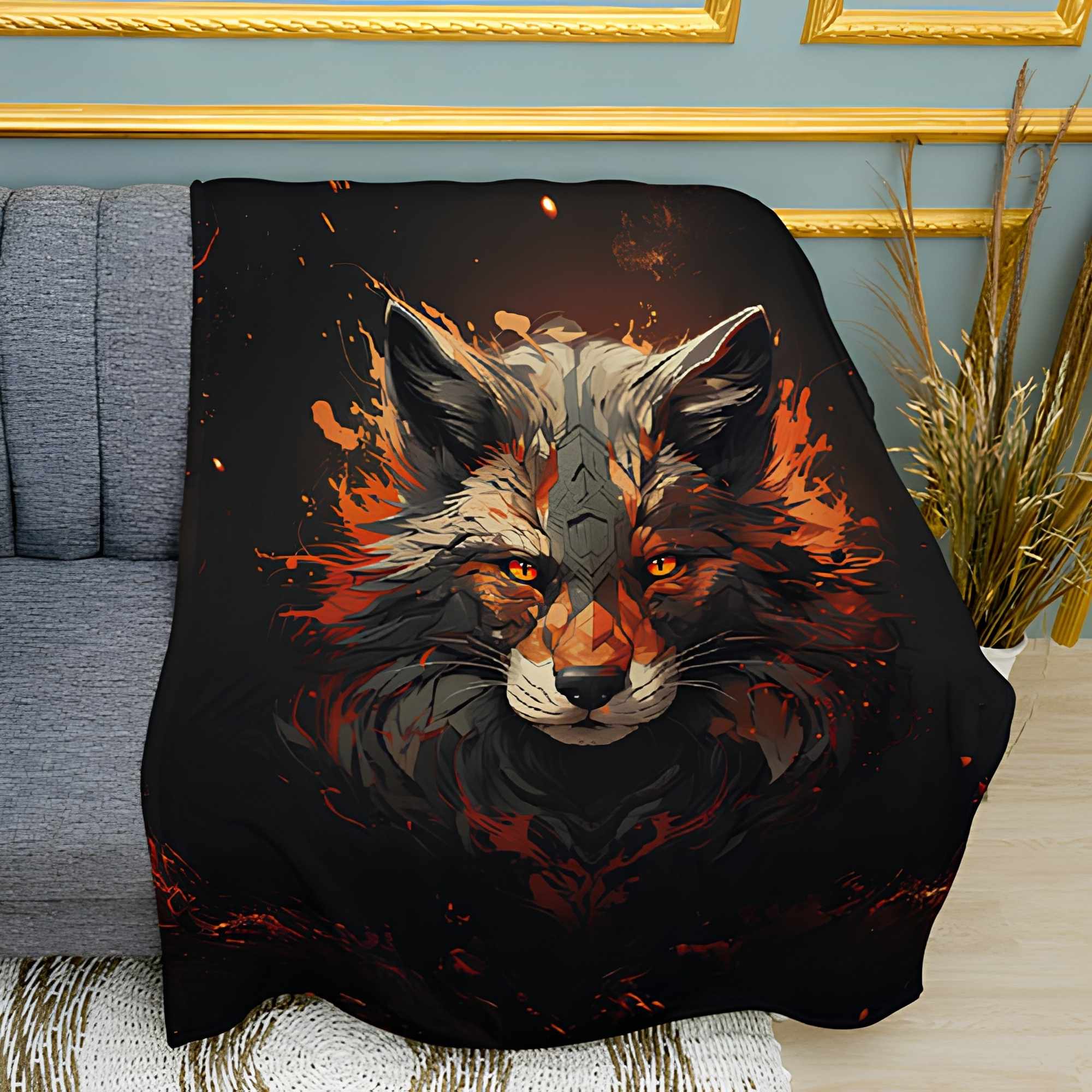 Artistic Fox Portrait Print Plush Fleece Throw Blanket