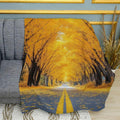 Autumn Road Scenic Fall Forest Print Plush Fleece Throw Blanket