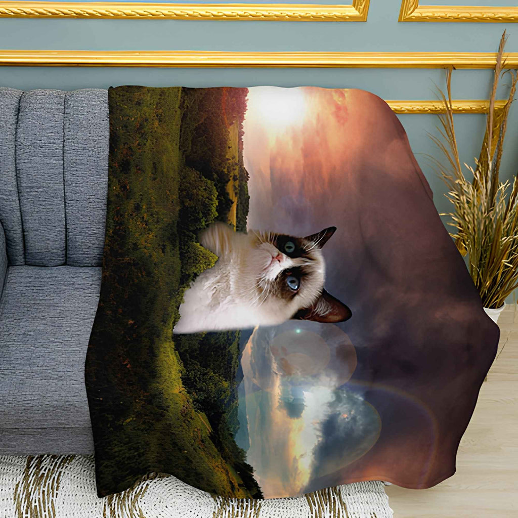 Big Grumpy Cat Meme Print Plush Fleece Throw Blanket