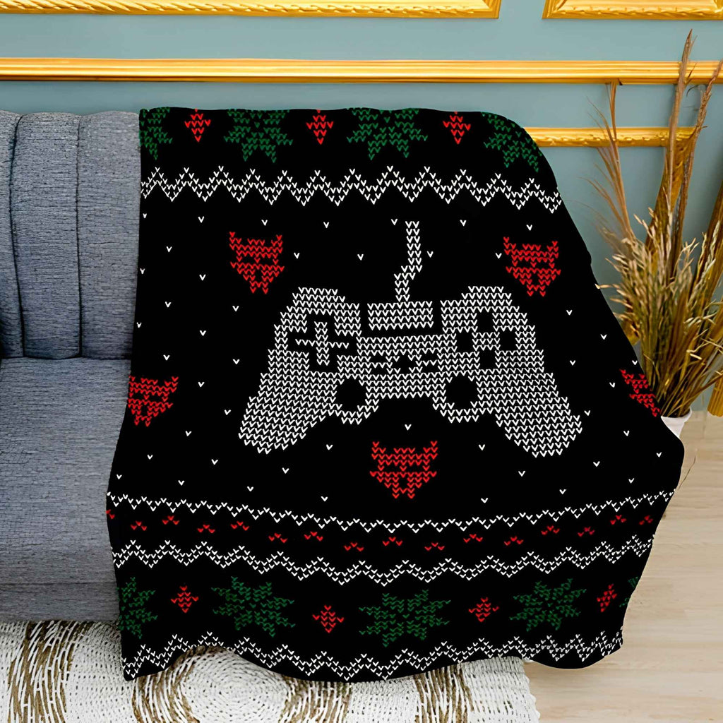 Black Gamer Style Print Plush Fleece Throw Blanket