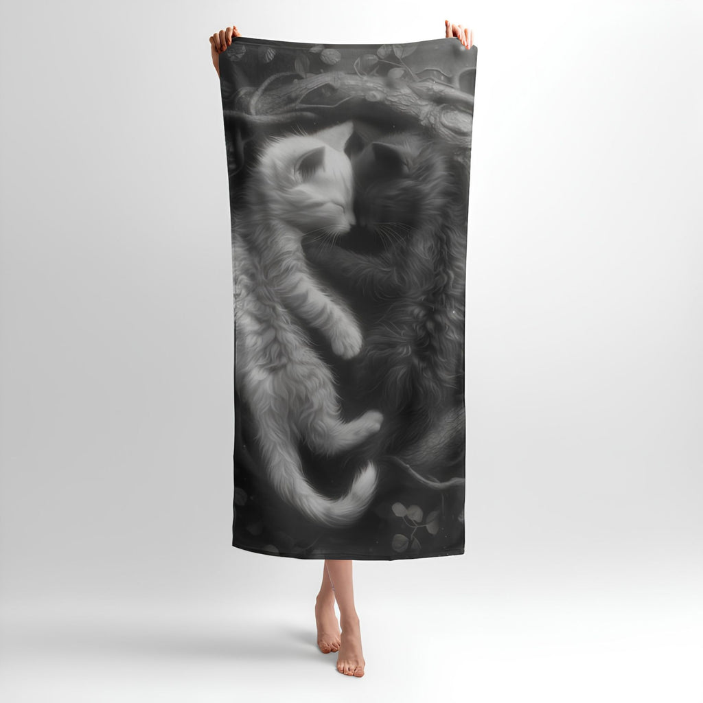 Black and White Kittens Print - Soft Cotton Terry Bath & Beach Towel
