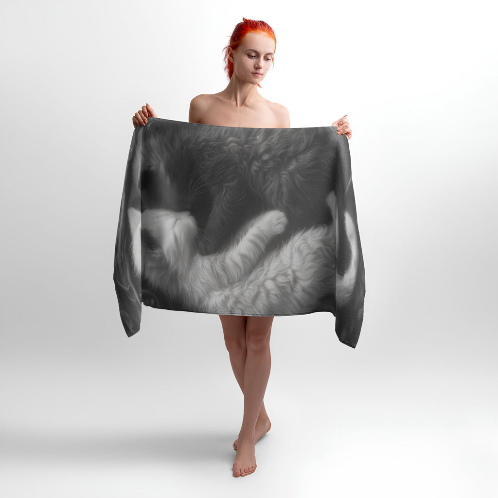 Black and White Kittens Print - Soft Cotton Terry Bath & Beach Towel