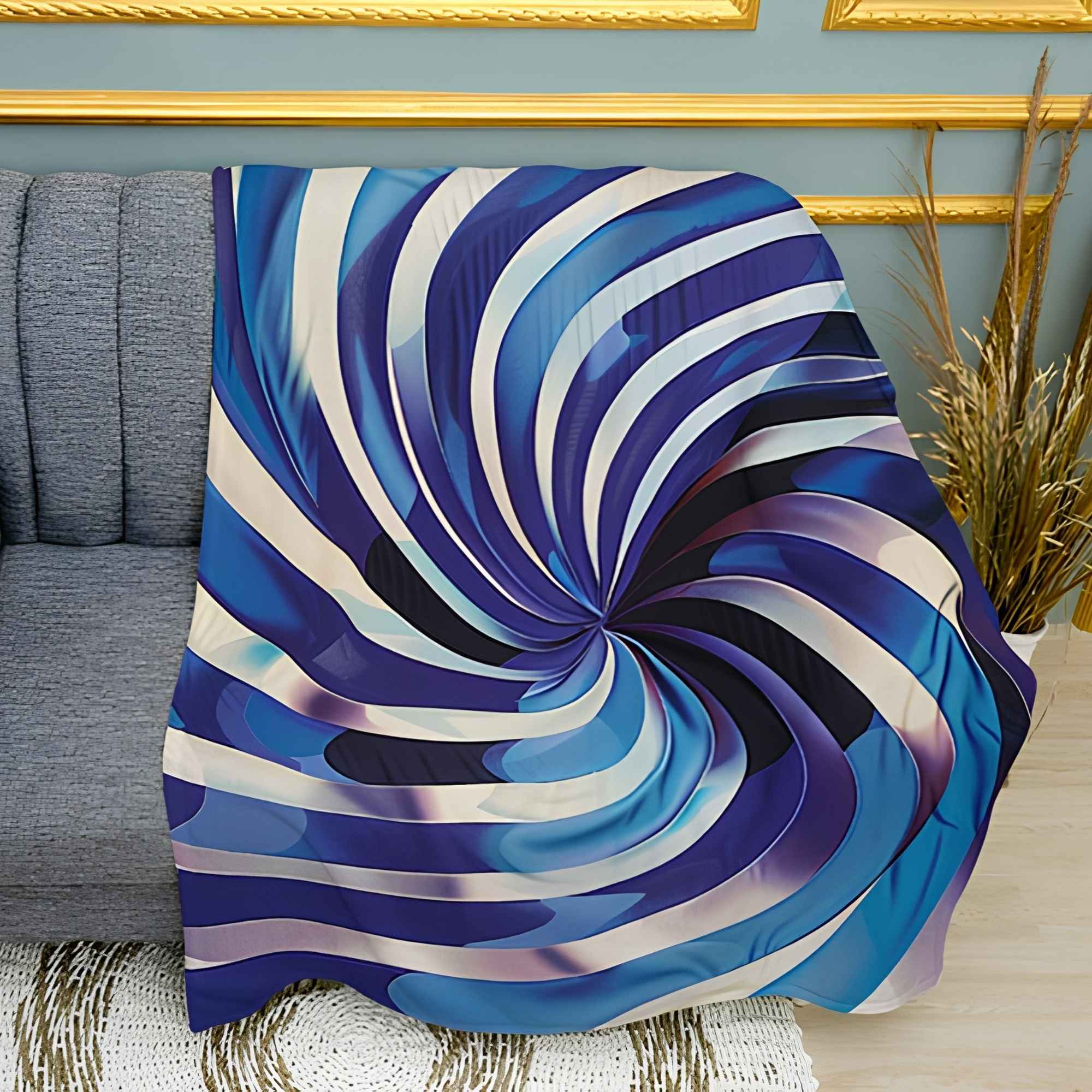 Blue Abstract Geometric Print Plush Fleece Throw Blanket