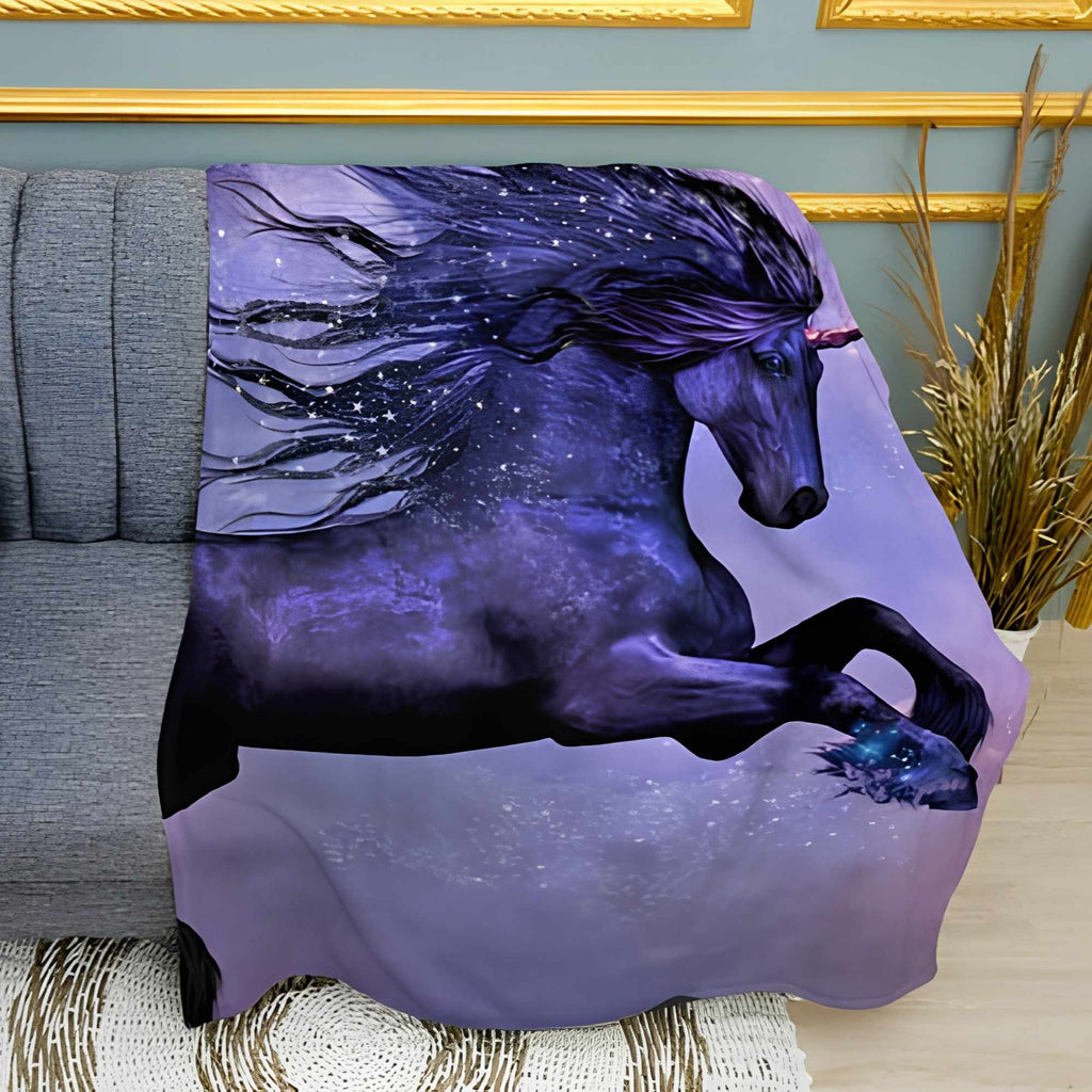Blue Unicorn Fantasy Print Plush Fleece Throw Blanket