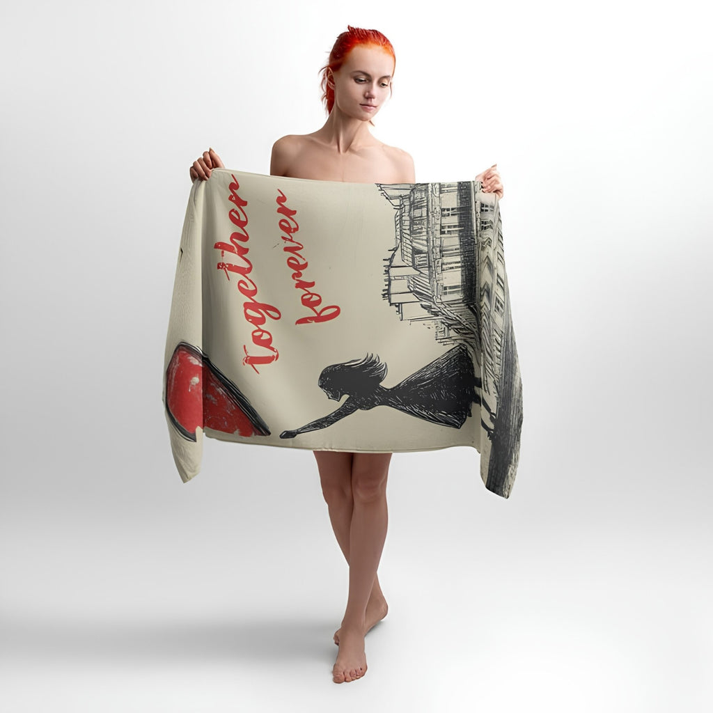 Boy and Girl Love Print - Soft Cotton Terry Bath & Beach Towel