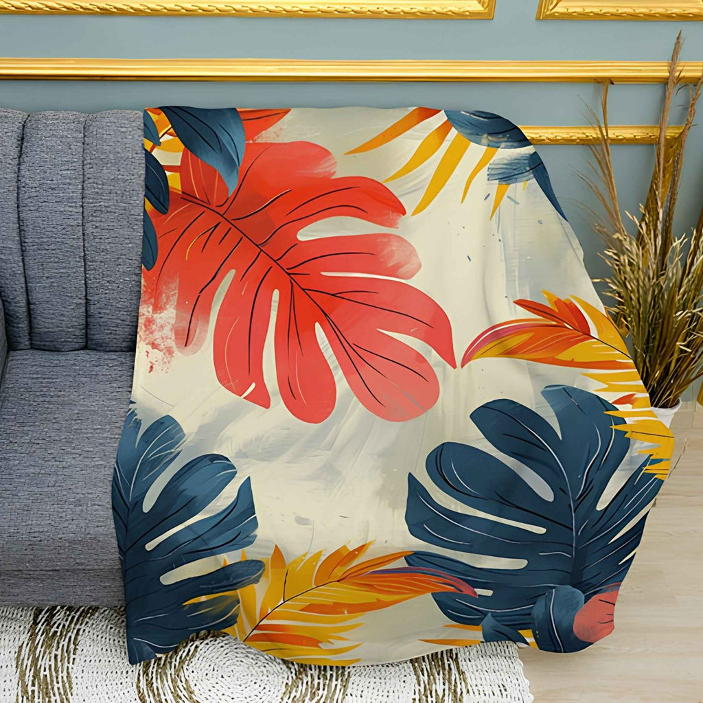 Bright Drawing Botanical Print Plush Fleece Throw Blanket