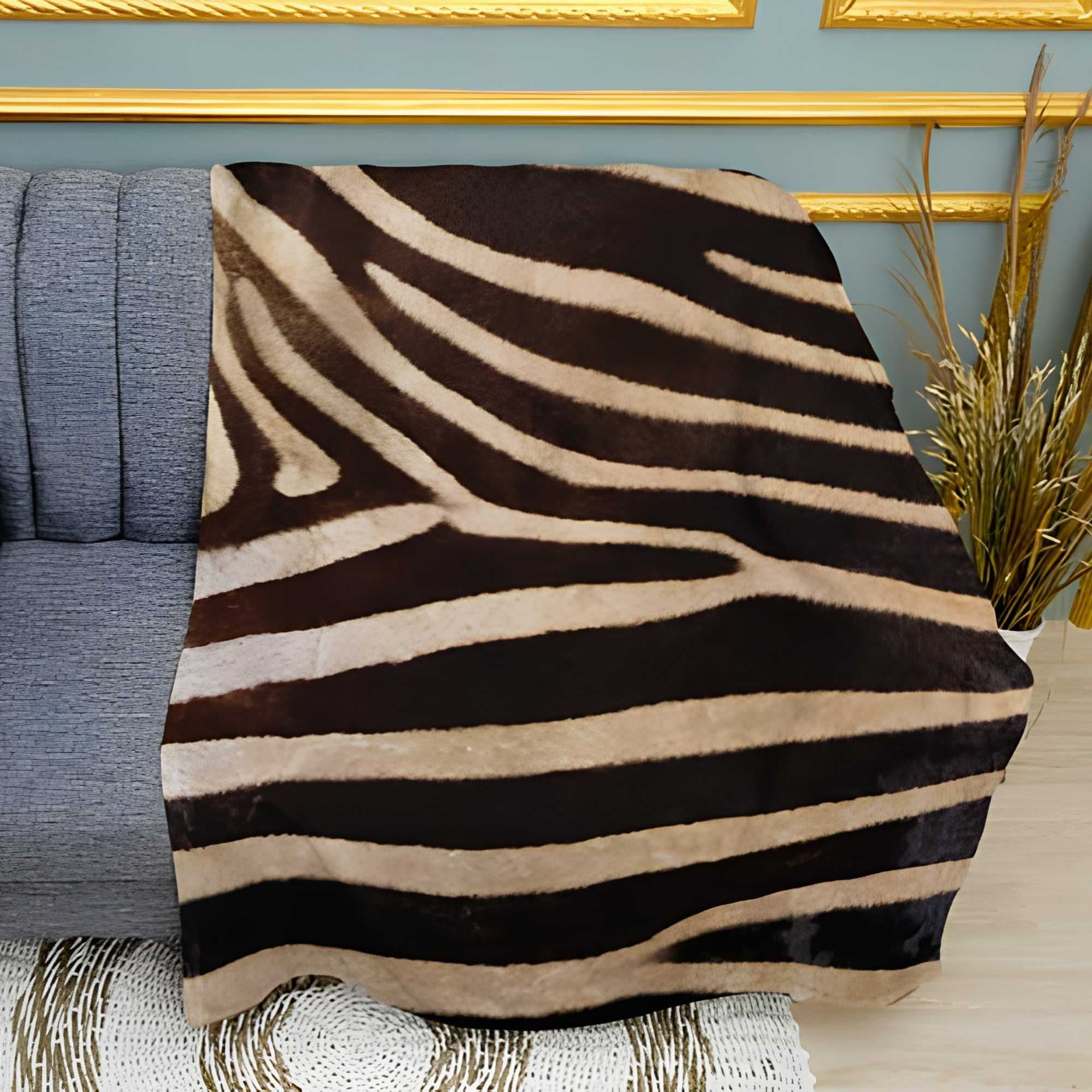 Brown Zebra Pattern Print Plush Fleece Throw Blanket