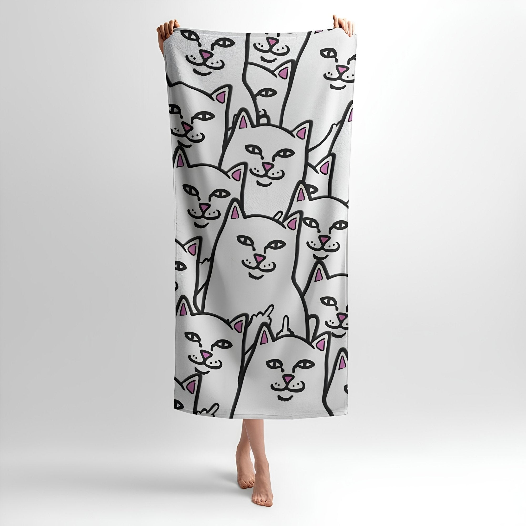 Cat Meme Pattern Print - Soft Cotton Terry Bath & Beach Towel