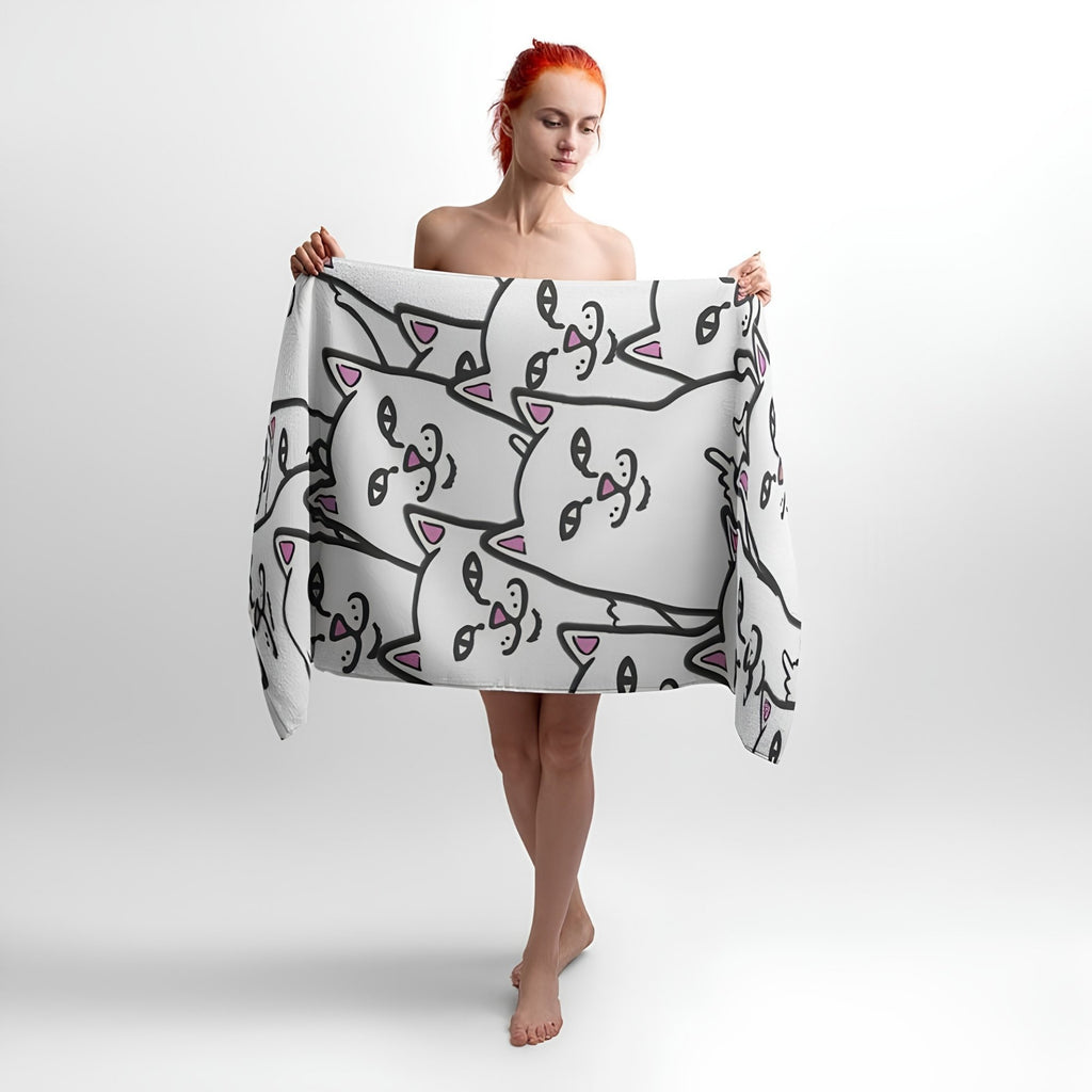 Cat Meme Pattern Print - Soft Cotton Terry Bath & Beach Towel