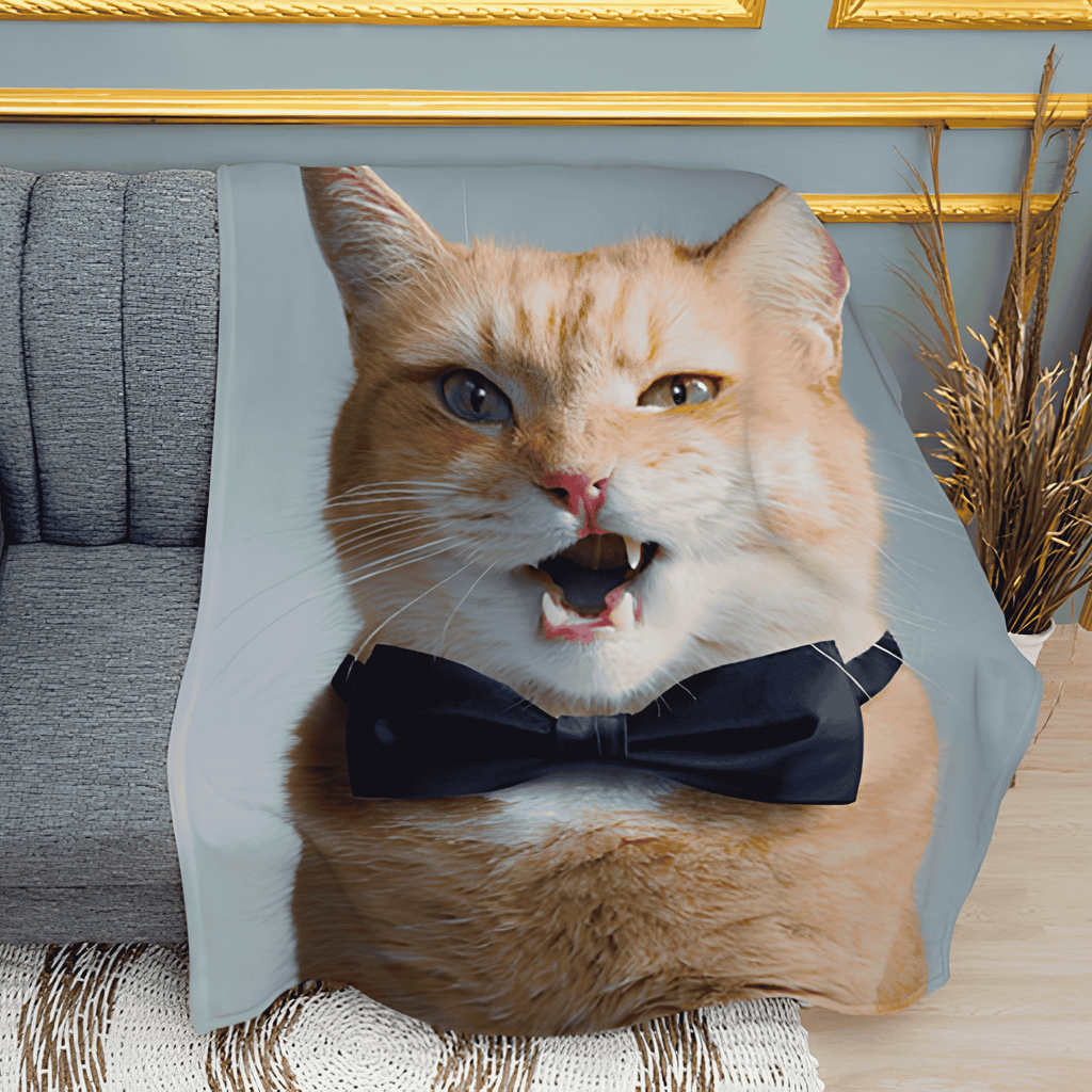 Cat with a Bow Tie Plush Fleece Throw Blanket