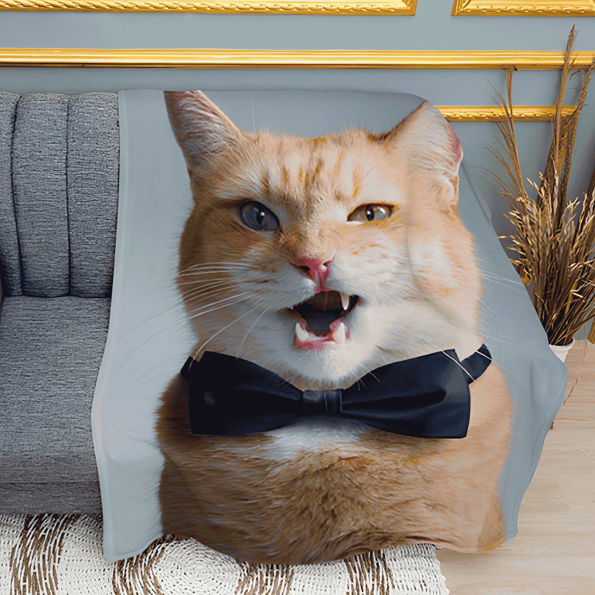 Cat with a Bow Tie Plush Fleece Throw Blanket