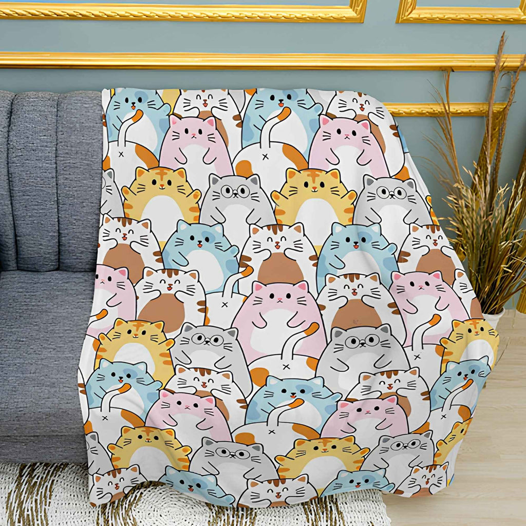 Cats Pattern Print Plush Fleece Throw Blanket