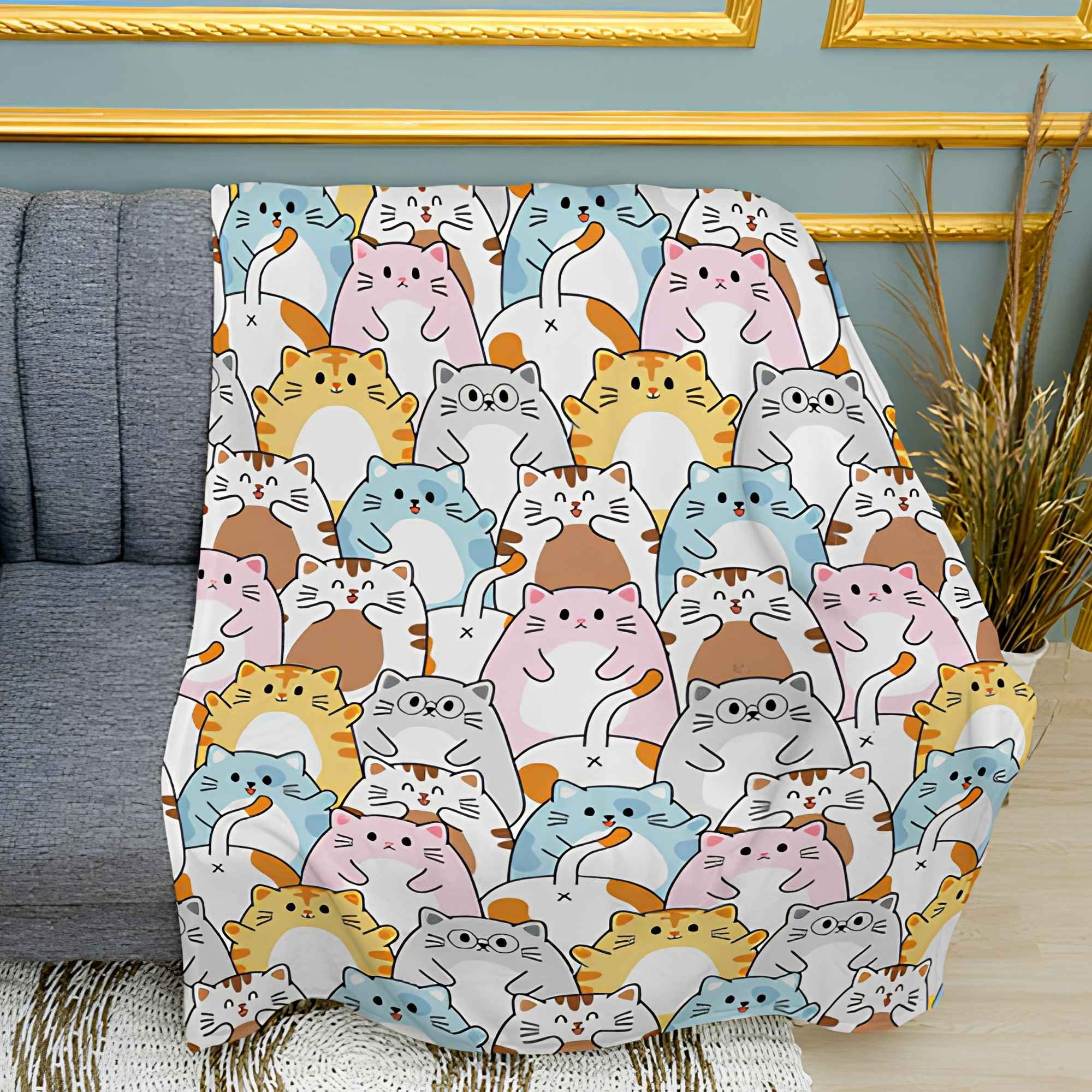 Cats Pattern Print Plush Fleece Throw Blanket