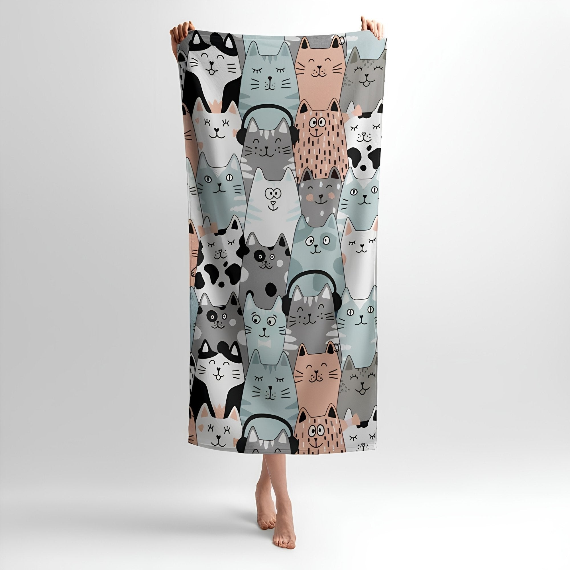 Cats Picture Pattern Print - Soft Cotton Terry Bath & Beach Towel