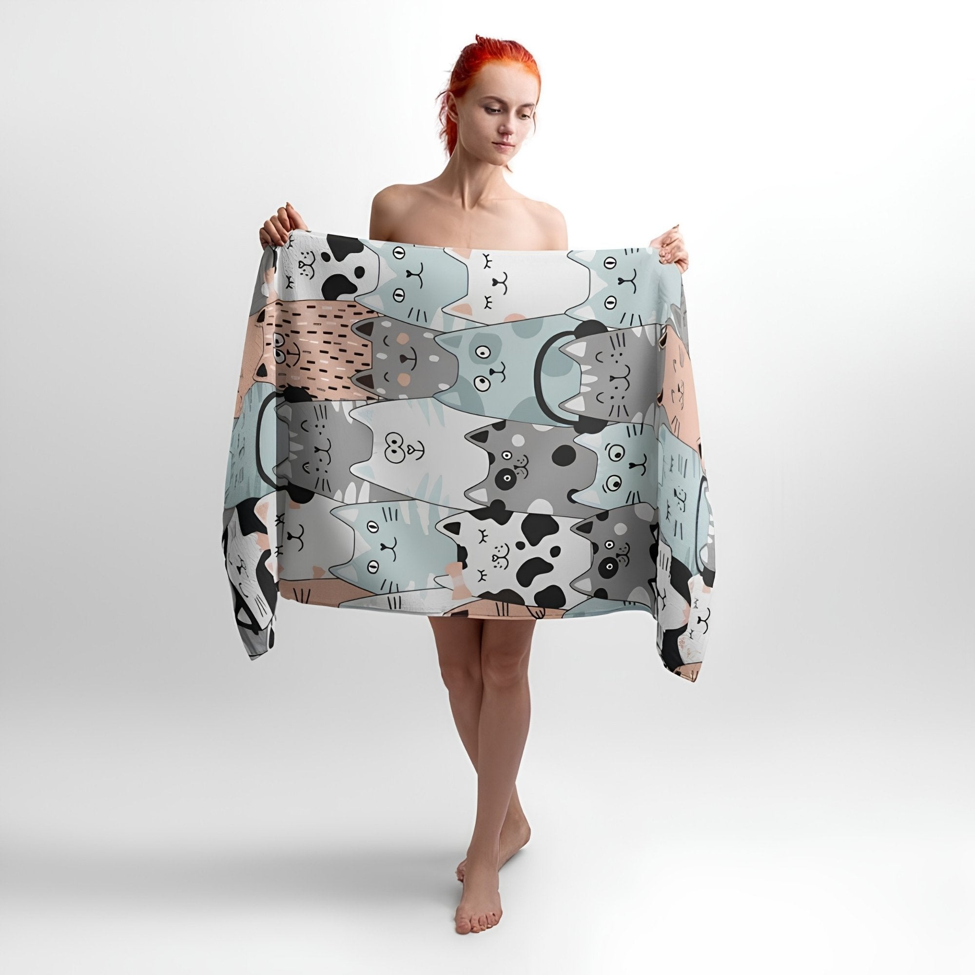 Cats Picture Pattern Print - Soft Cotton Terry Bath & Beach Towel