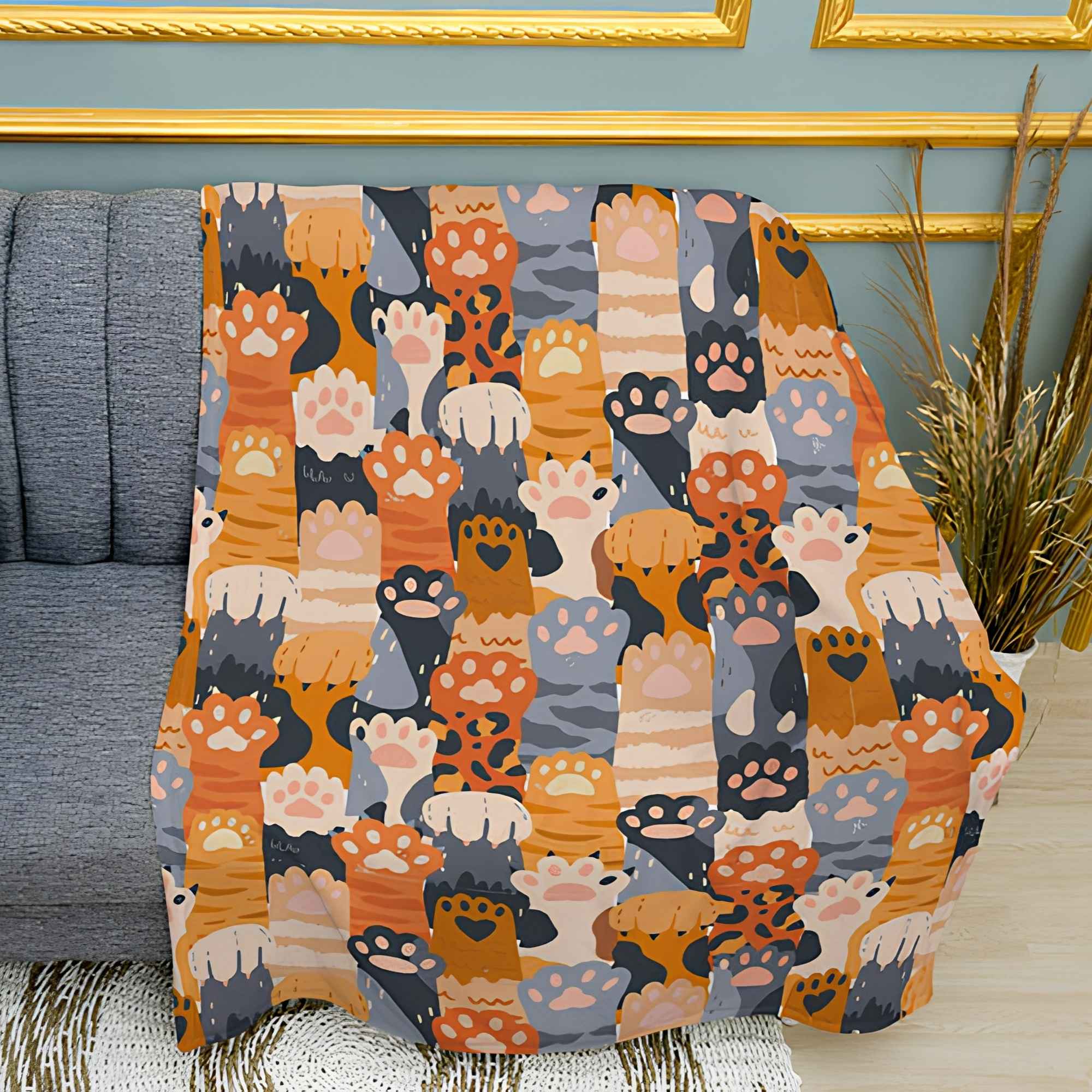 Cats Playful Pattern Print Plush Fleece Throw Blanket