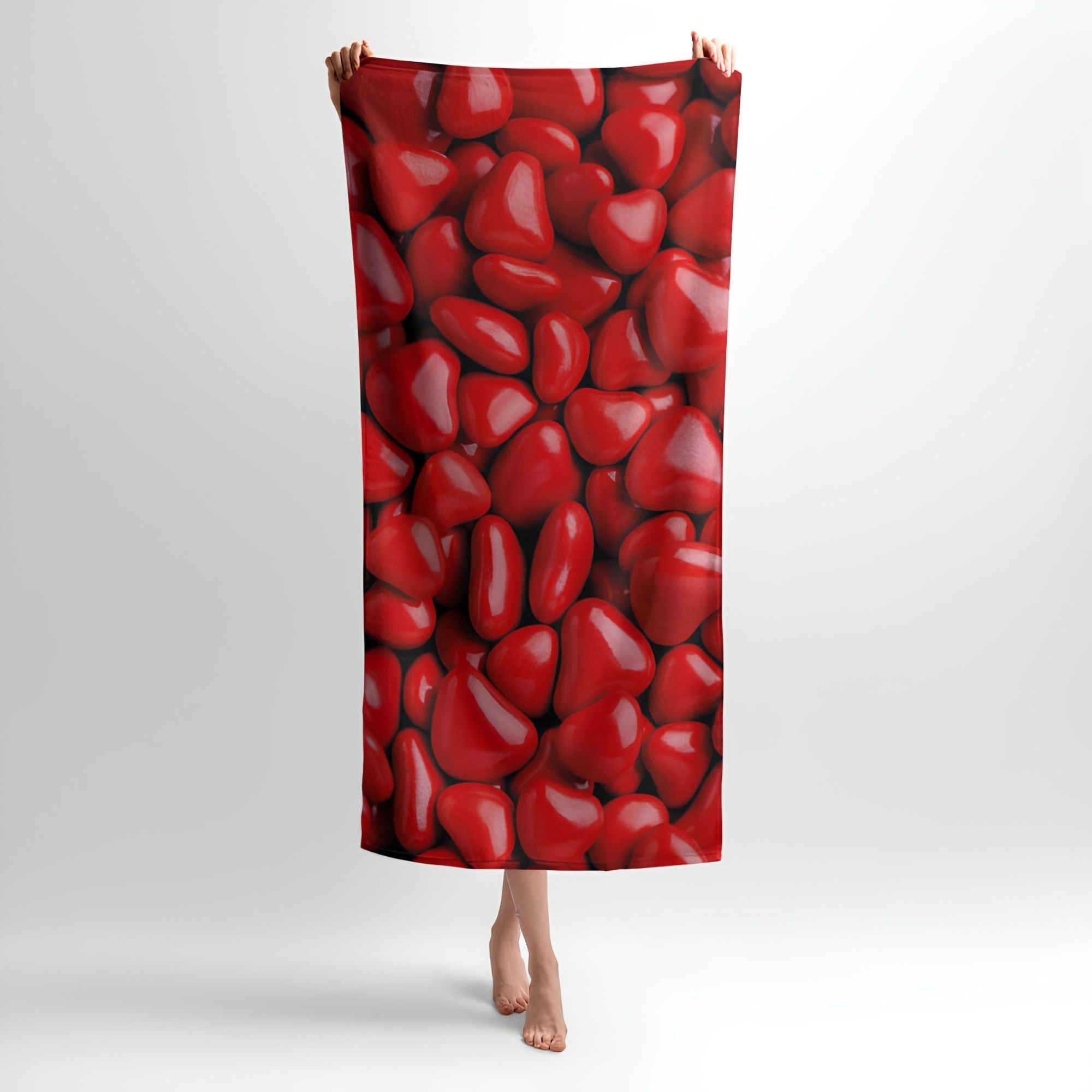Charming Red Hearts Print - Soft Cotton Terry Bath & Beach Towel