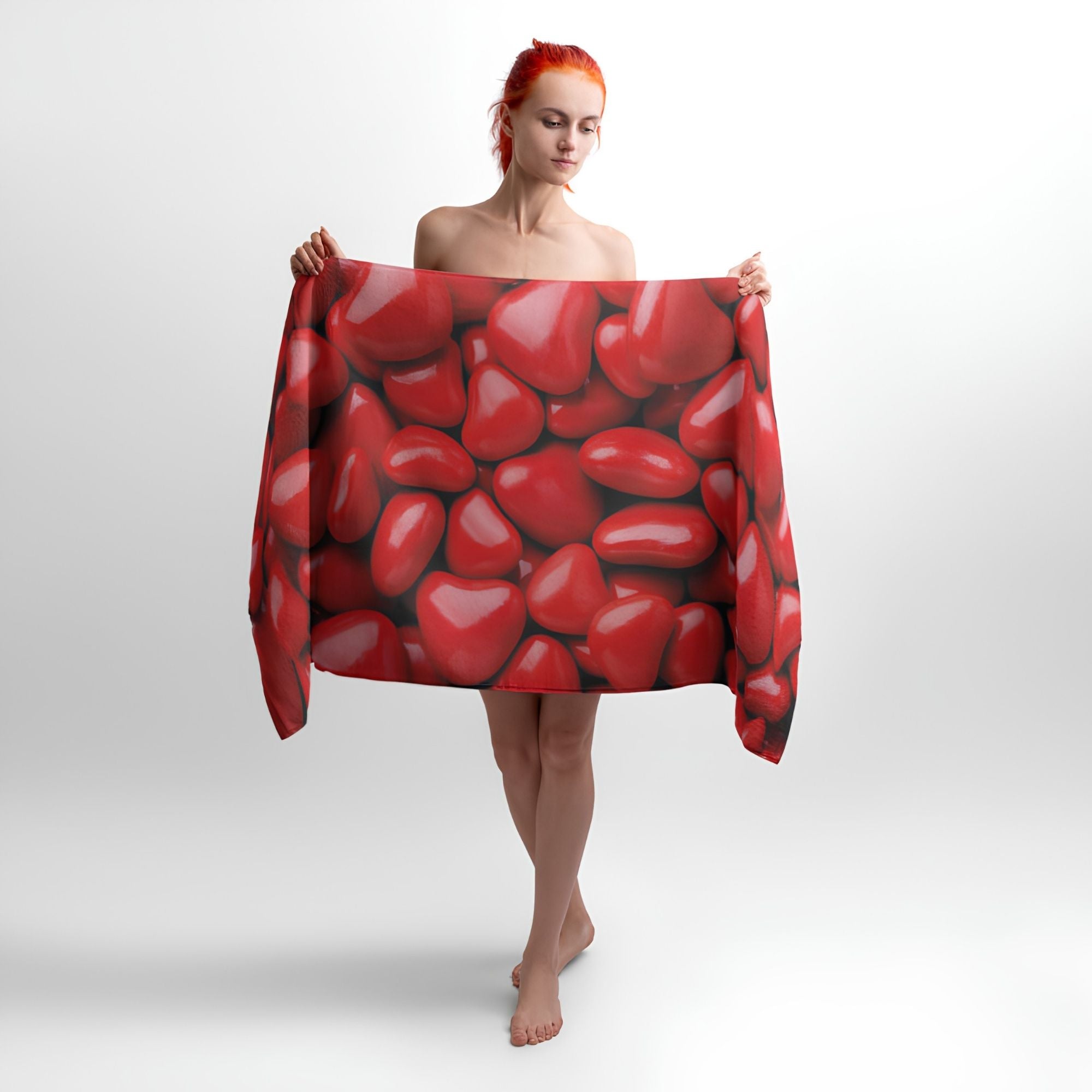 Charming Red Hearts Print - Soft Cotton Terry Bath & Beach Towel