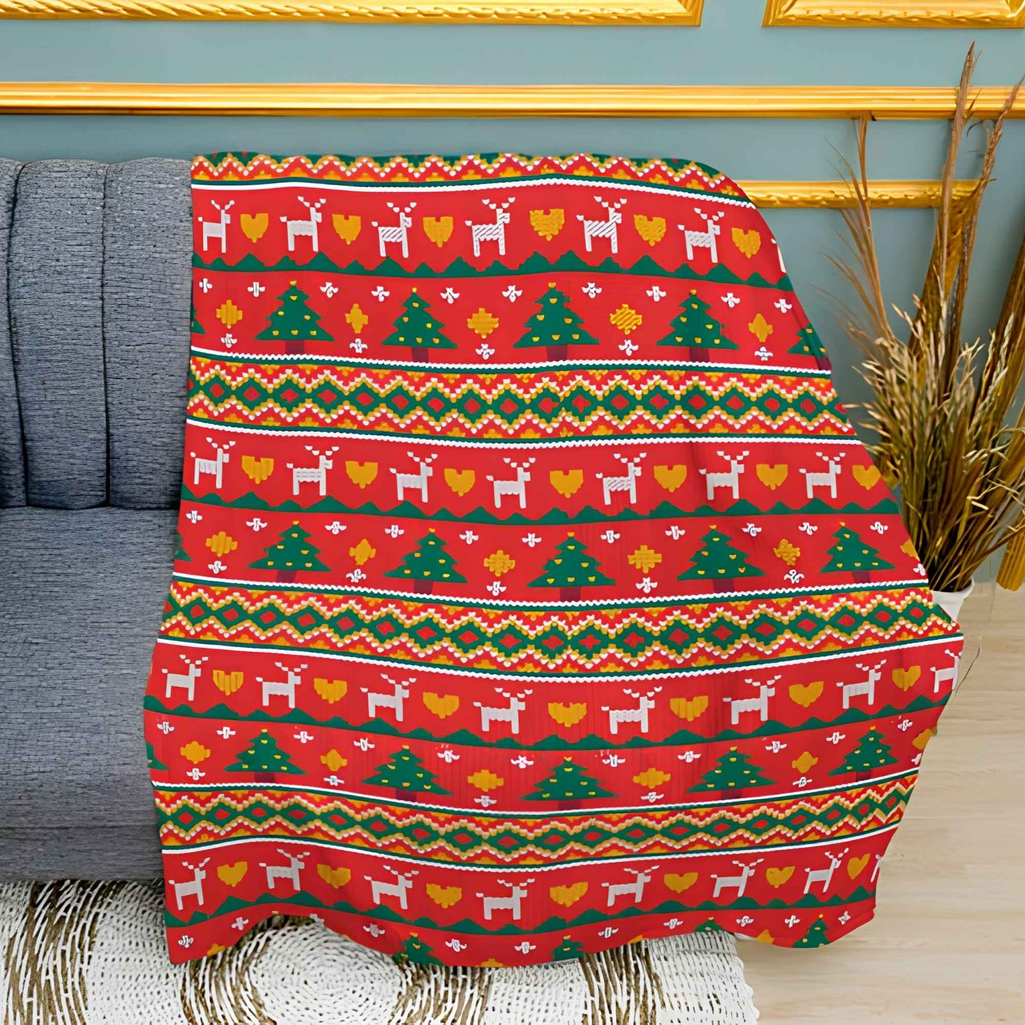 "Christmas Miracle" Reindeer Print Plush Fleece Throw Blanket