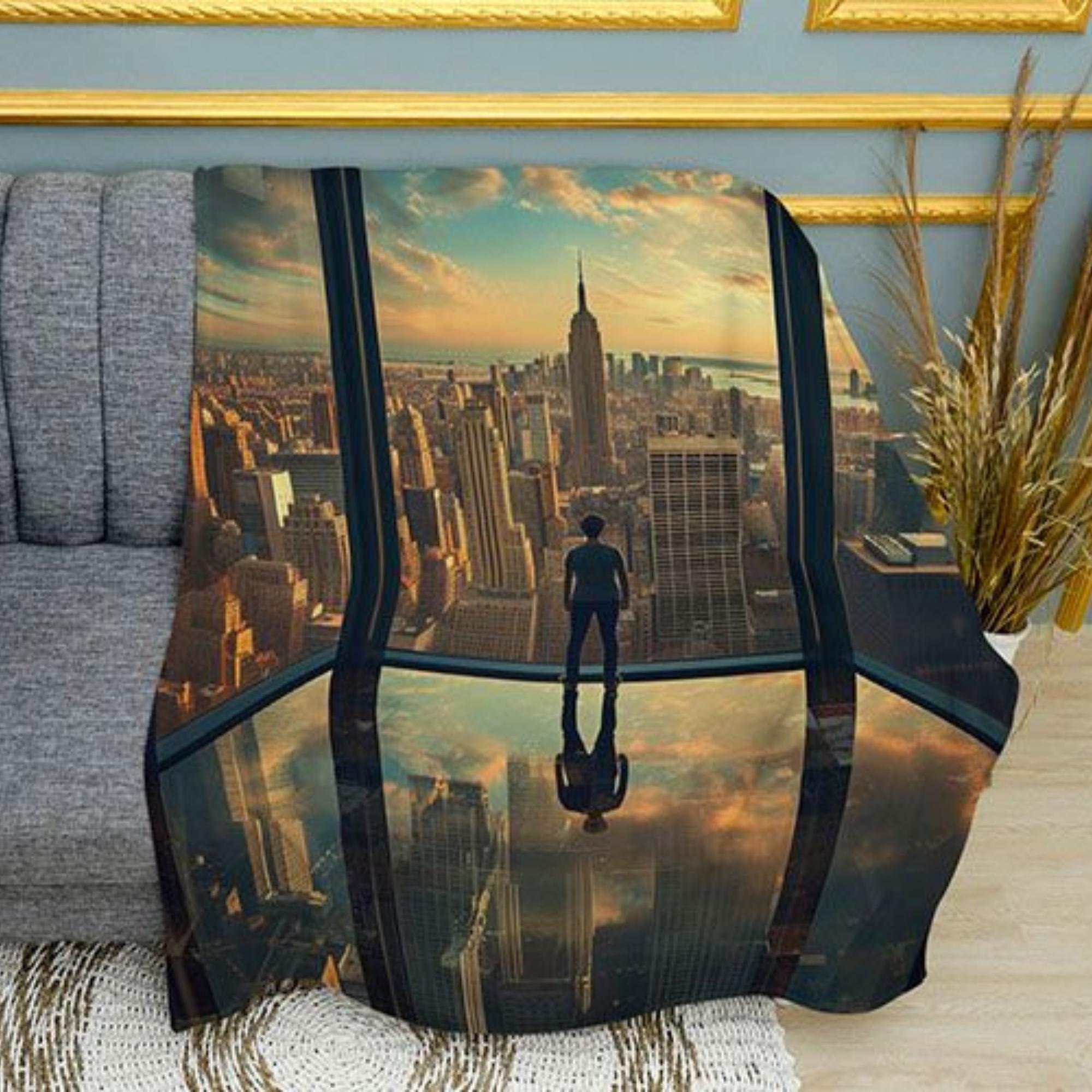 City in Your Hands Conceptual Art Print Plush Fleece Throw Blanket