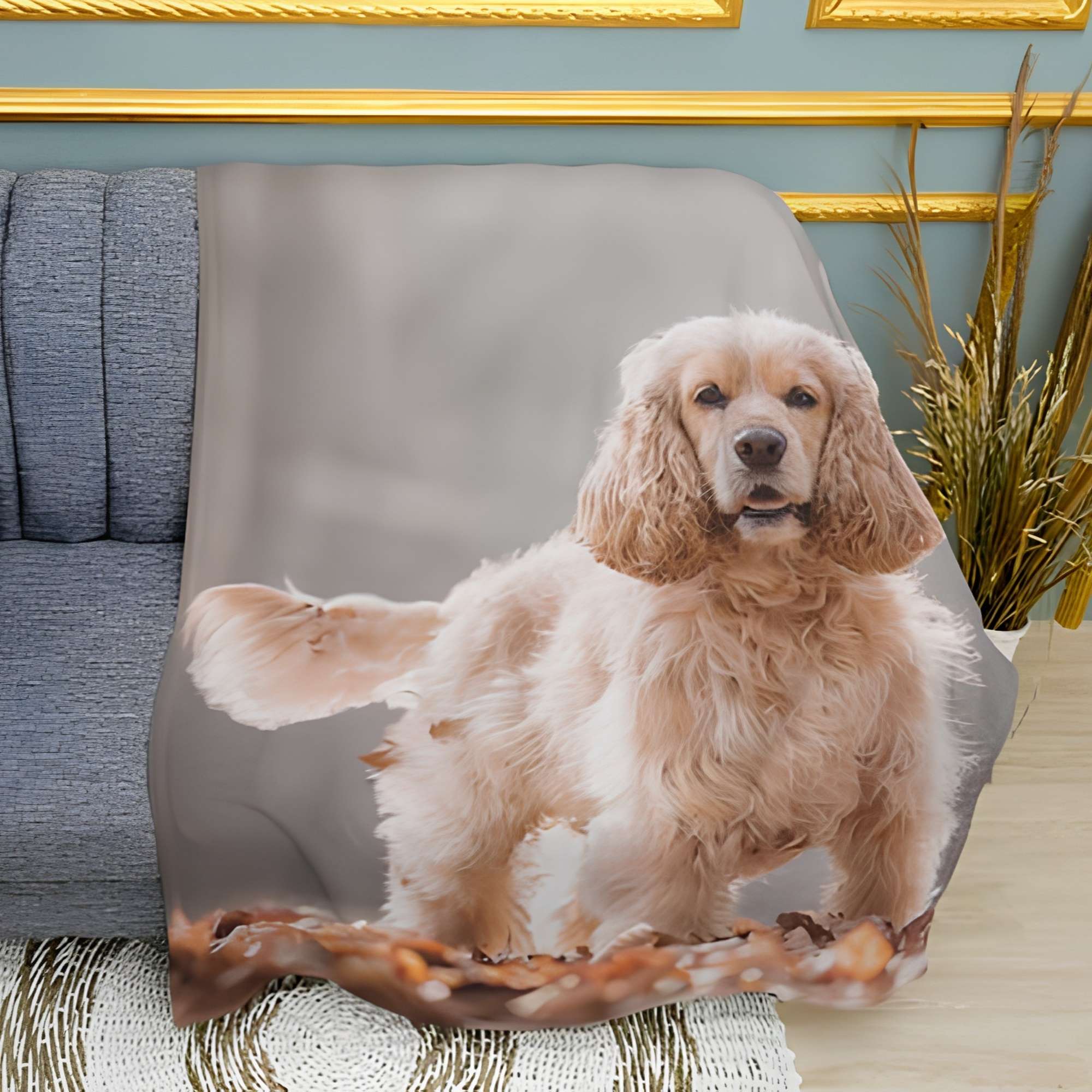 Cocker Spaniel in the Leaves Plush Fleece Throw Blanket