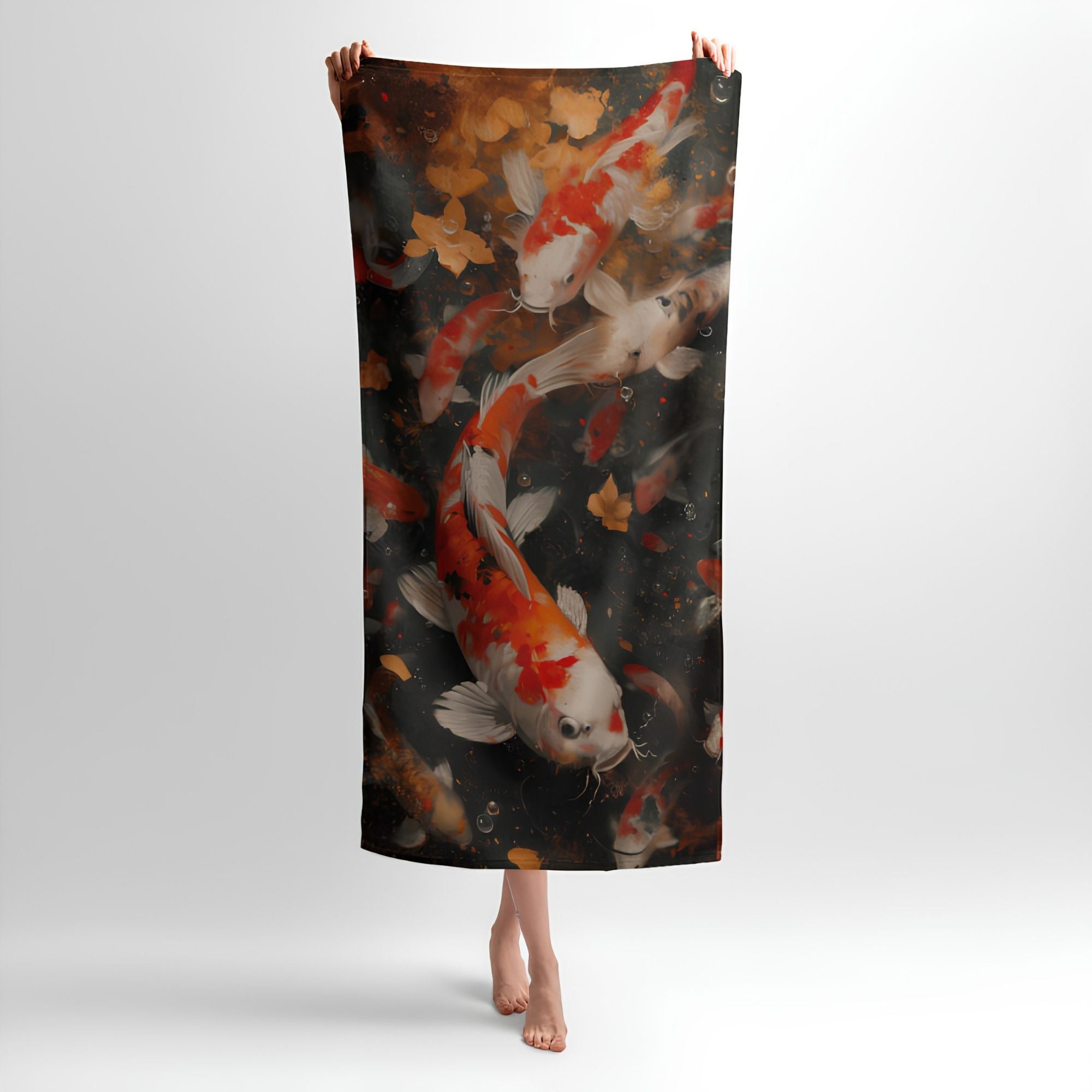 Colorful Japan Carp Print - Soft Cotton Terry Bath & Beach Towel