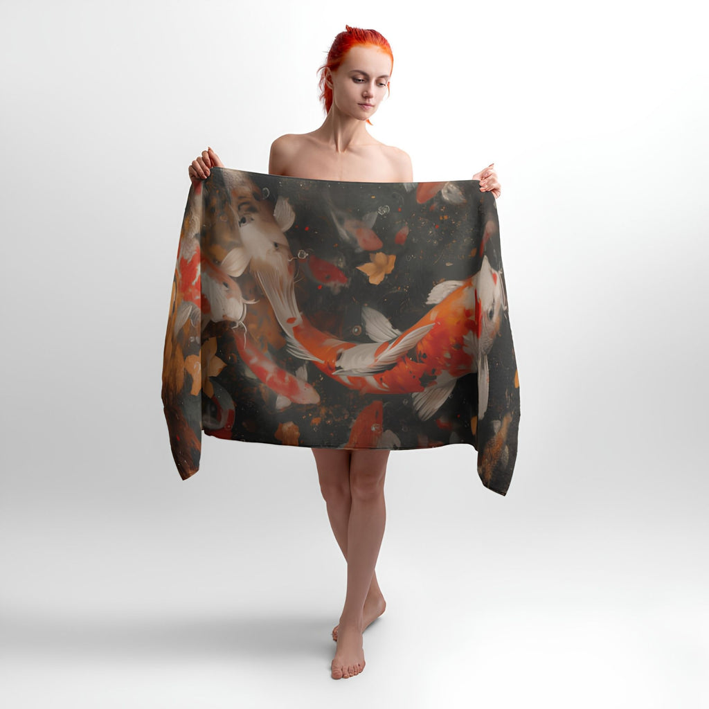 Colorful Japan Carp Print - Soft Cotton Terry Bath & Beach Towel
