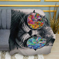 Cool Cat with Glasses Print Plush Fleece Throw Blanket