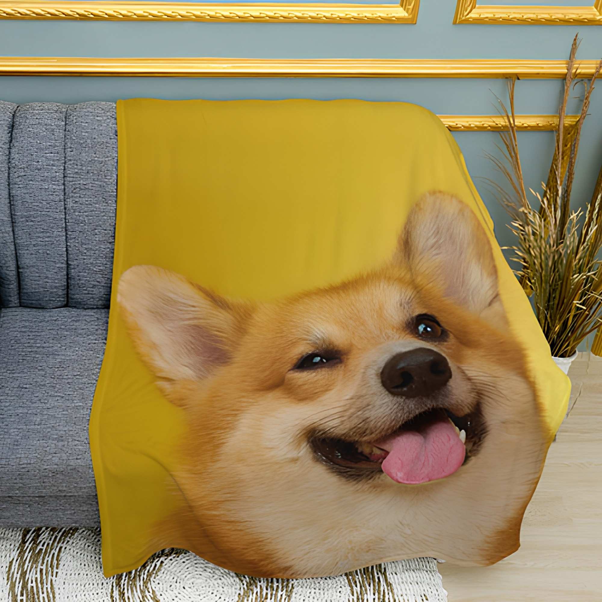 Corgi Print Plush Fleece Throw Blanket