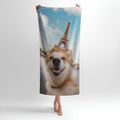 Corgi Walk in Paris Print - Soft Cotton Terry Bath & Beach Towel