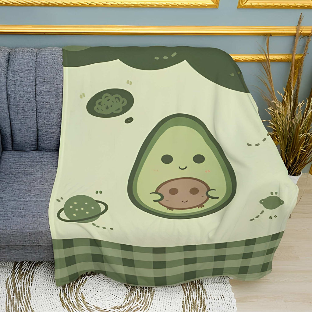 Cosmic Avocado Print Plush Fleece Throw Blanket