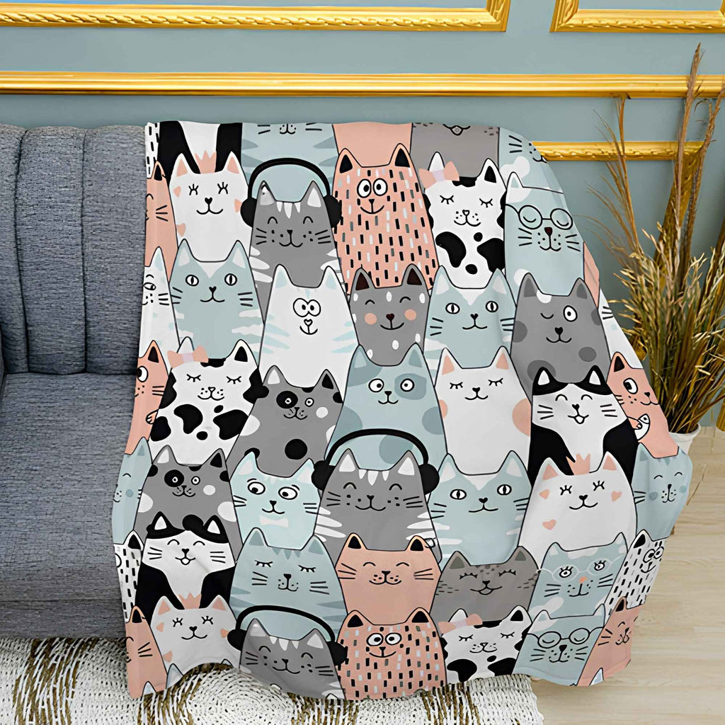 Cute Cats Print Plush Fleece Throw Blanket