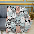 Cute Cats Print Plush Fleece Throw Blanket