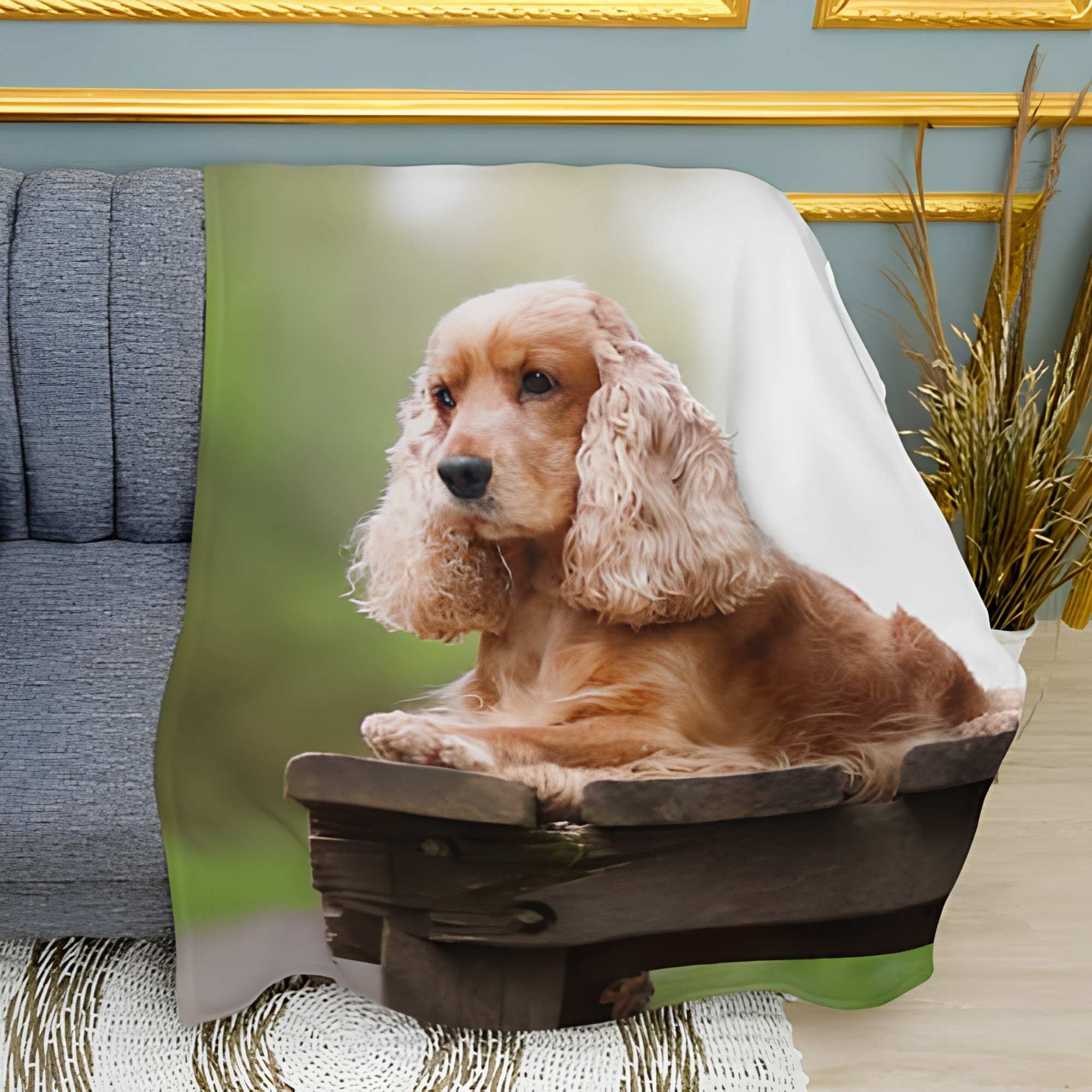 Cute Cocker Spaniel Print Plush Fleece Throw Blanket
