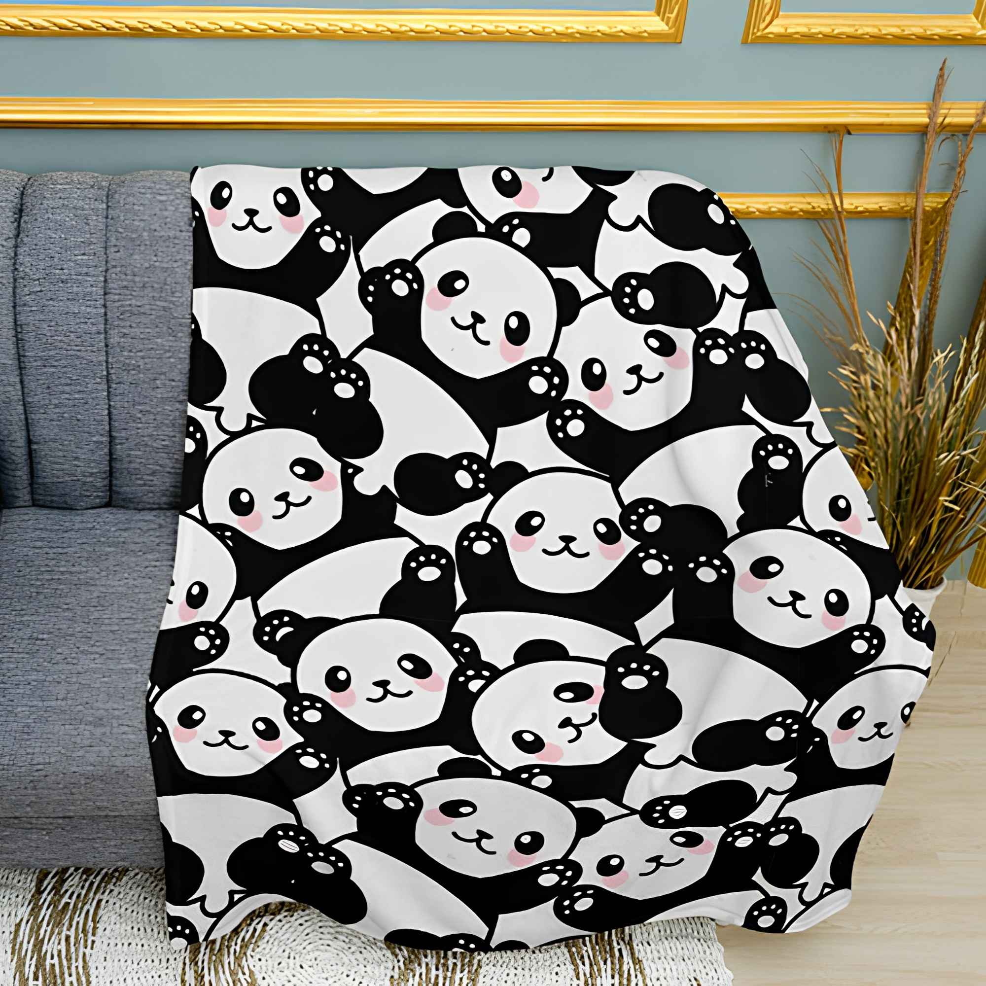 Cute Panda Pattern Print Plush Fleece Throw Blanket