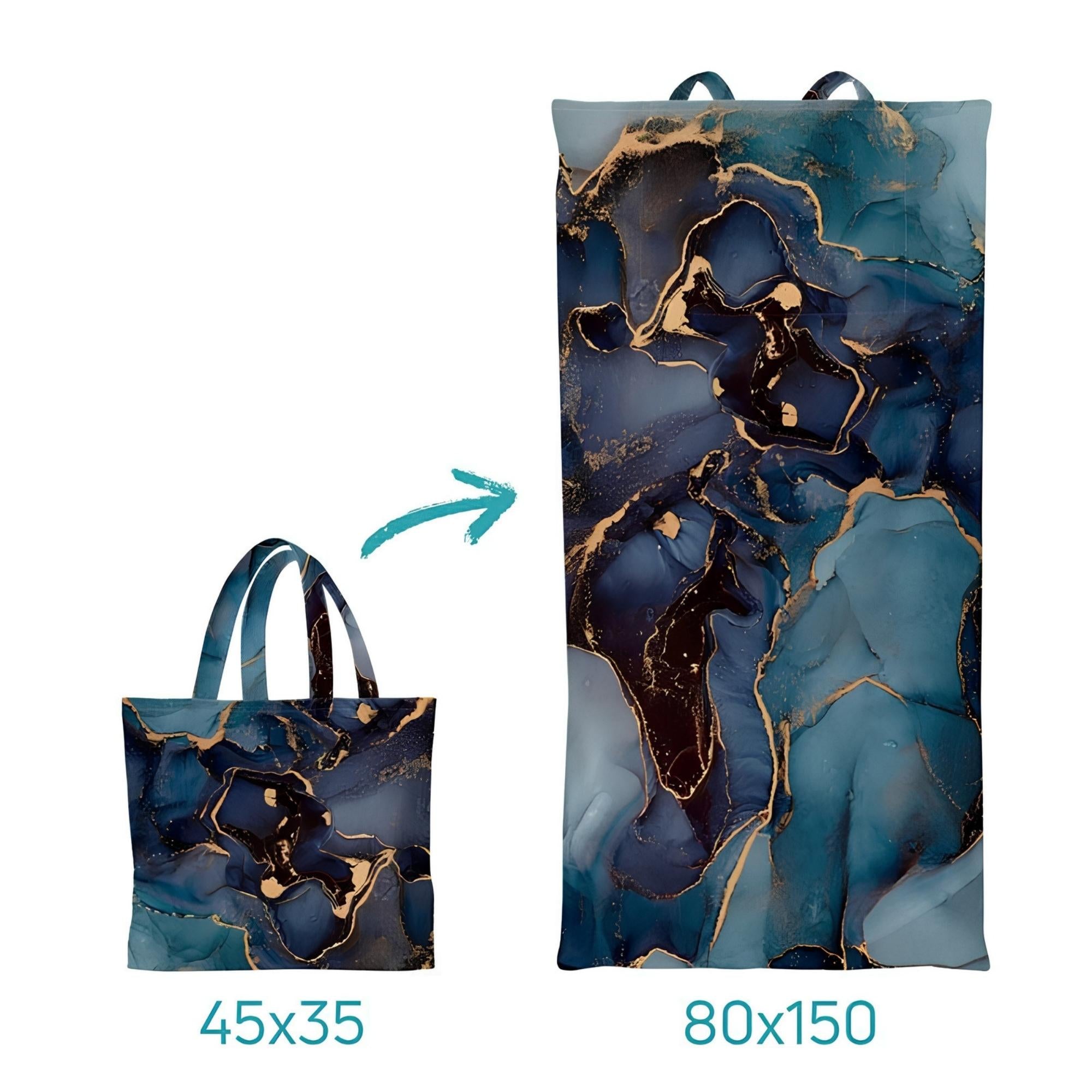 Dark Blue Marble 2-in-1 Beach Towel Tote Bag